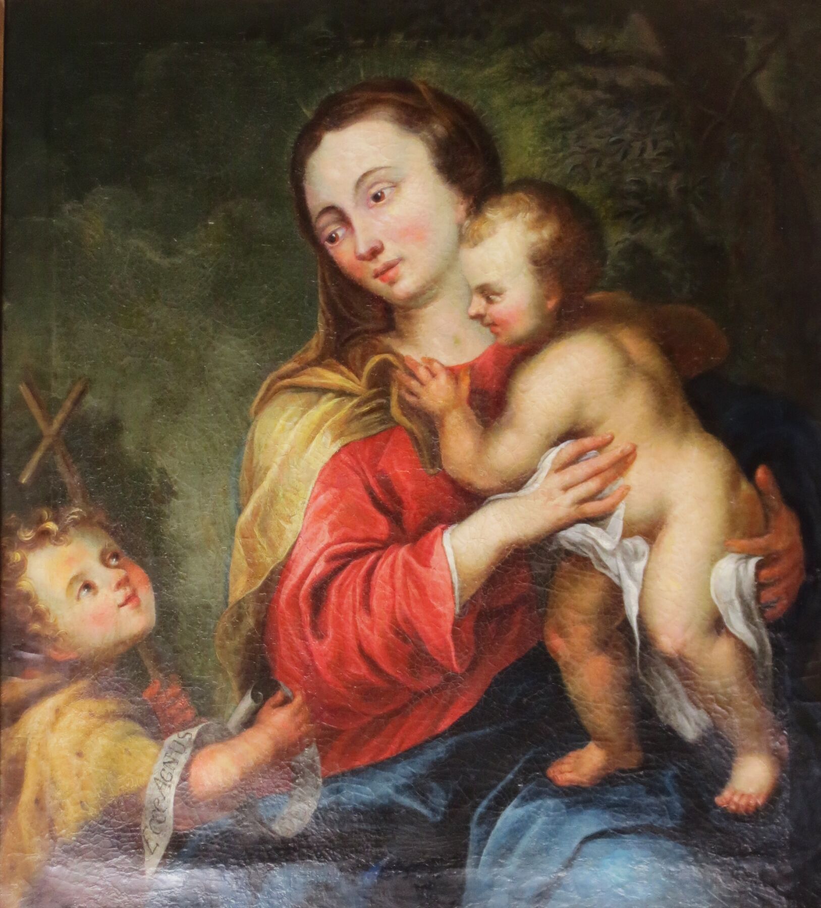 Null 十七世纪上半叶的法国学校，Guy FRANCOIS的随行人员：圣母与儿童和施洗者圣约翰。

原有的帆布和框架。

78 x 87,5厘米。原框架：91&hellip;