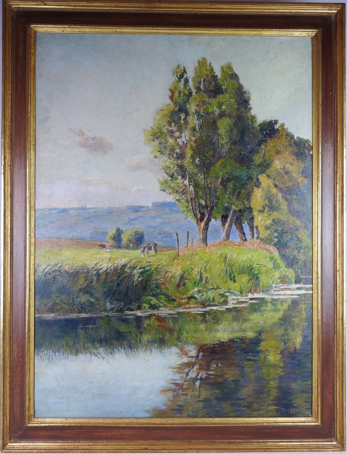 Null Ernest Auguste LE VILLAIN (1834-1916) :一个牧场的场景。布面油画，右下角有签名。101.5 x 73 cm