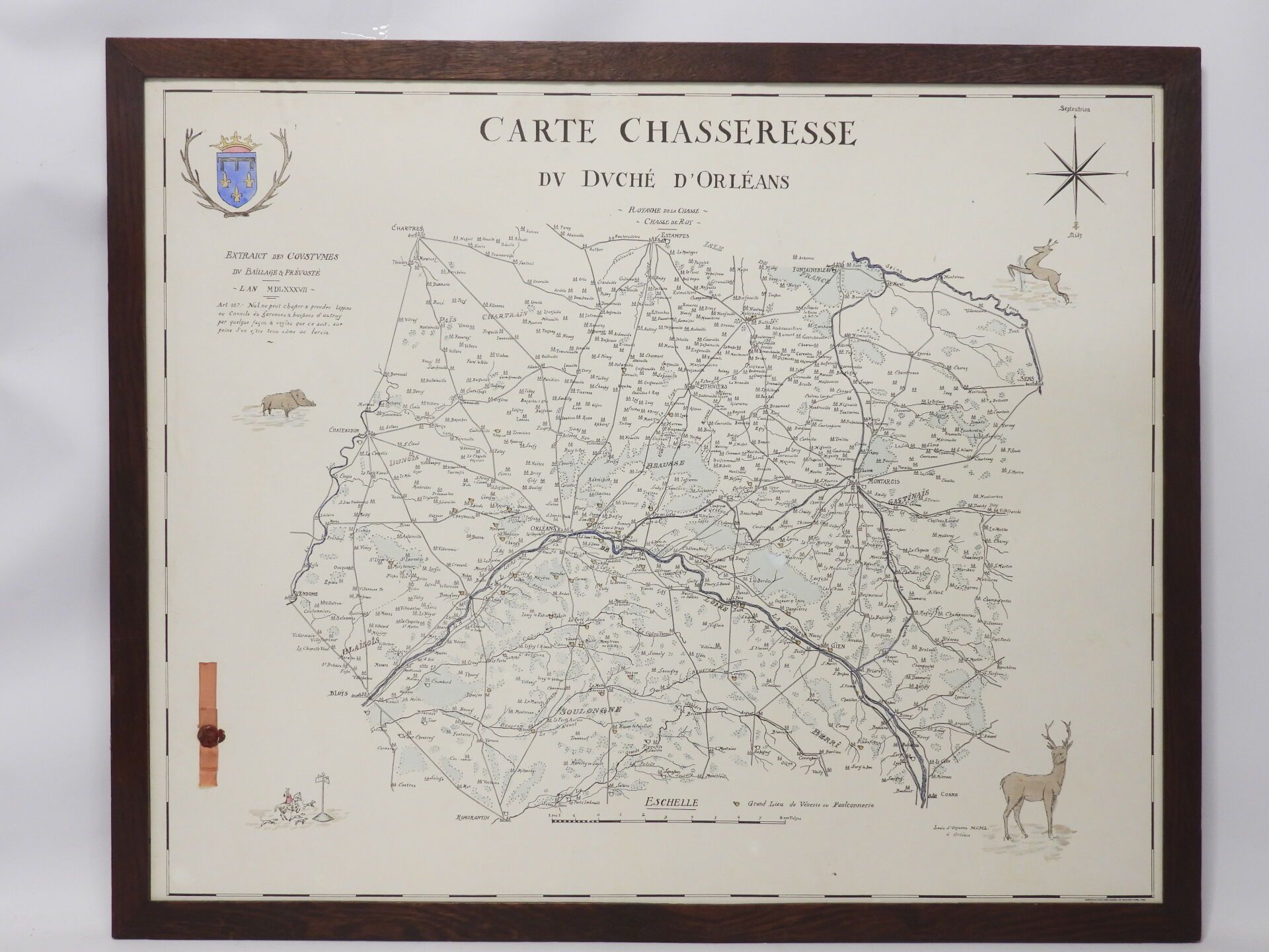 Null CHASSERESSE CARD of the duchy of Orleans. 62x76cm. Small accidents