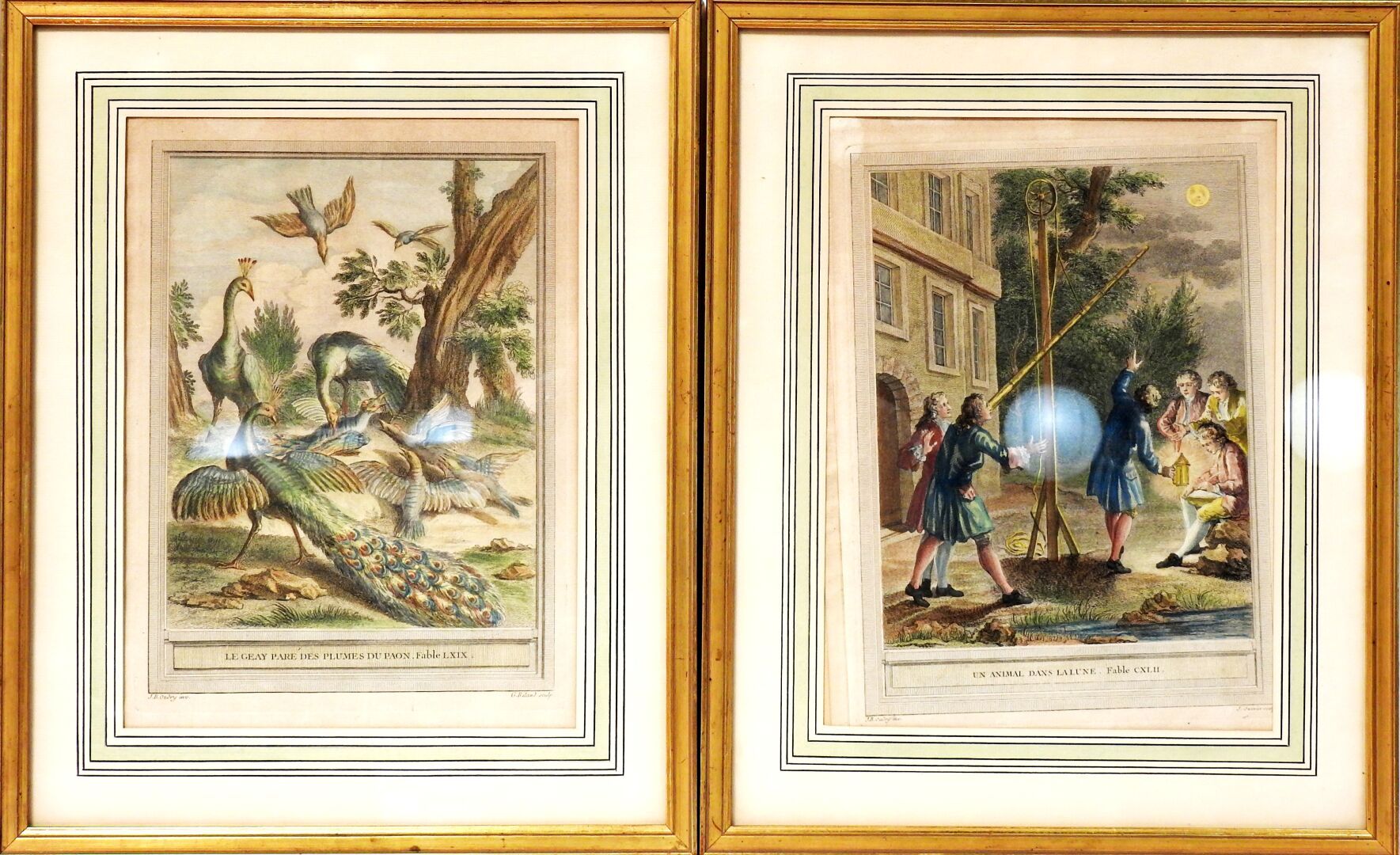 Null Jean-Baptiste OUDRY之后

月亮中的动物和用孔雀羽毛装饰的盖伊。

彩色打印。

31 x 23 cm at sight.

磨损和&hellip;