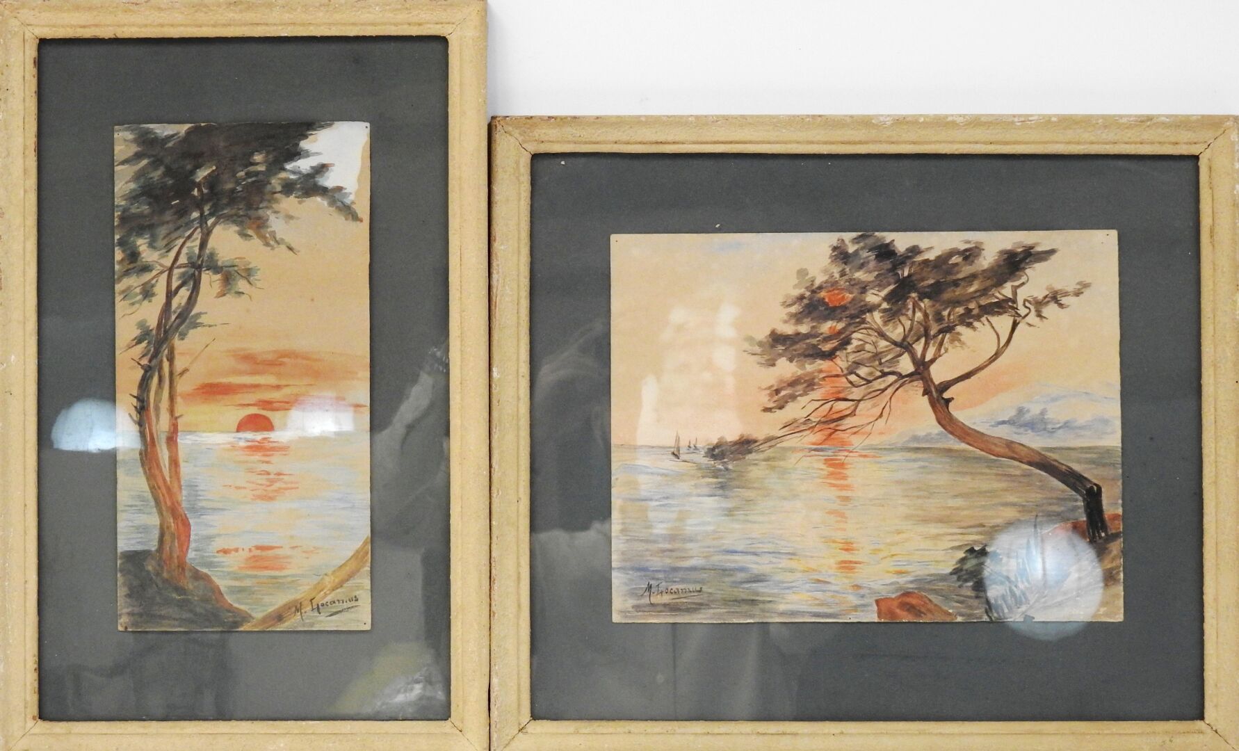 Null M. GOCANIUS - 20世纪

两幅表现地中海风景中的日落的水彩画的相遇

左下和右上有签名。

32 x 15厘米和24,5 x 32厘米。&hellip;