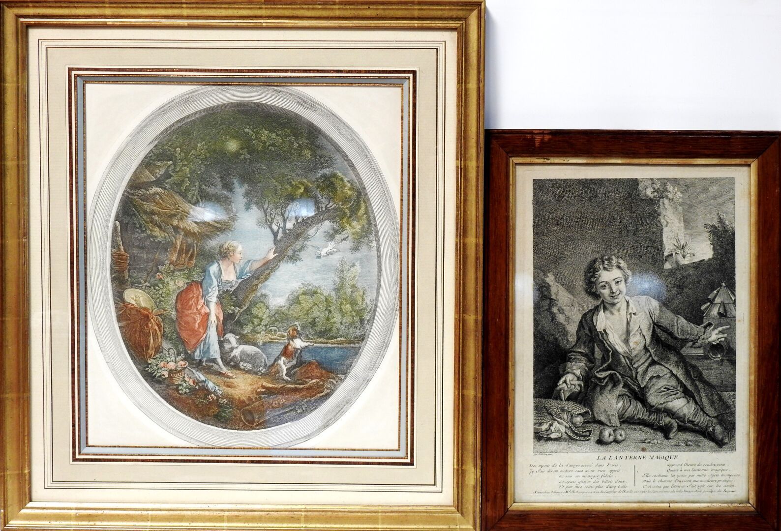 Null Réunion de deux estampes comprenant :

Une femme d'après Boucher, 35,5 x 31&hellip;