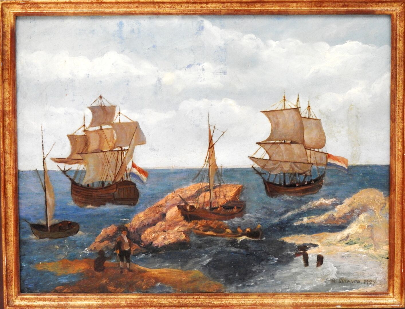 Null E.A. GUENNON - 20世纪

海军。

布面油画。

右下方有签名和日期1927年。

46 x 61厘米。

修复。