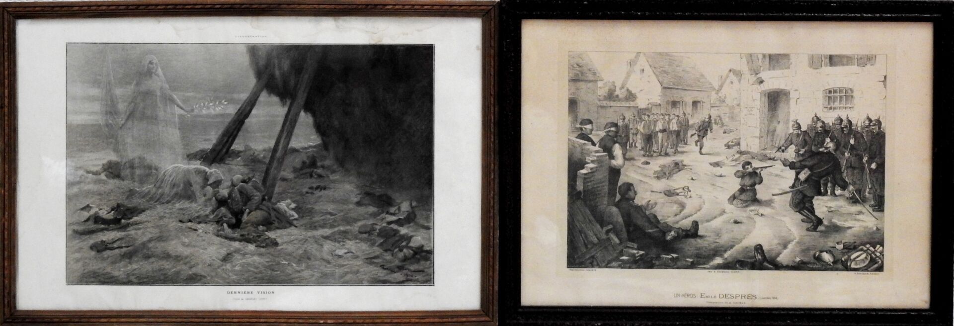 Null 两幅版画的会议，包括:最后的幻象》和第一次世界大战的一个场景。

38,5 x 61厘米和38 x 54,5厘米的作品正在展出。

磨损，褪色。