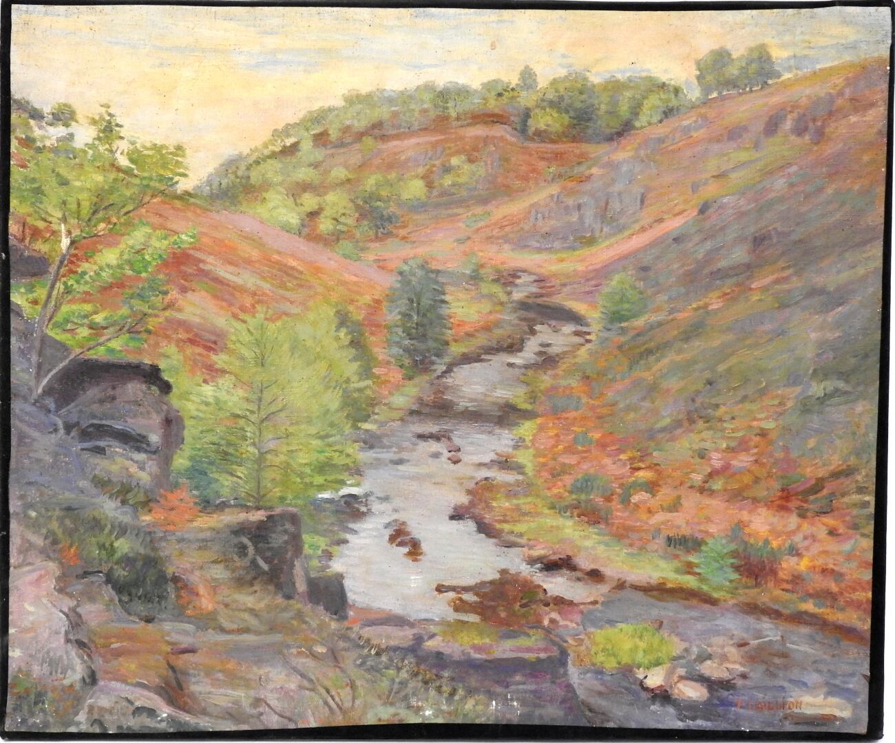 Null P.DAILLION - 20世纪

有溪流的景观。

右下角有签名的布面油画。

背面印有画廊J.C.的标签。Bellier画廊。

54 x 65&hellip;