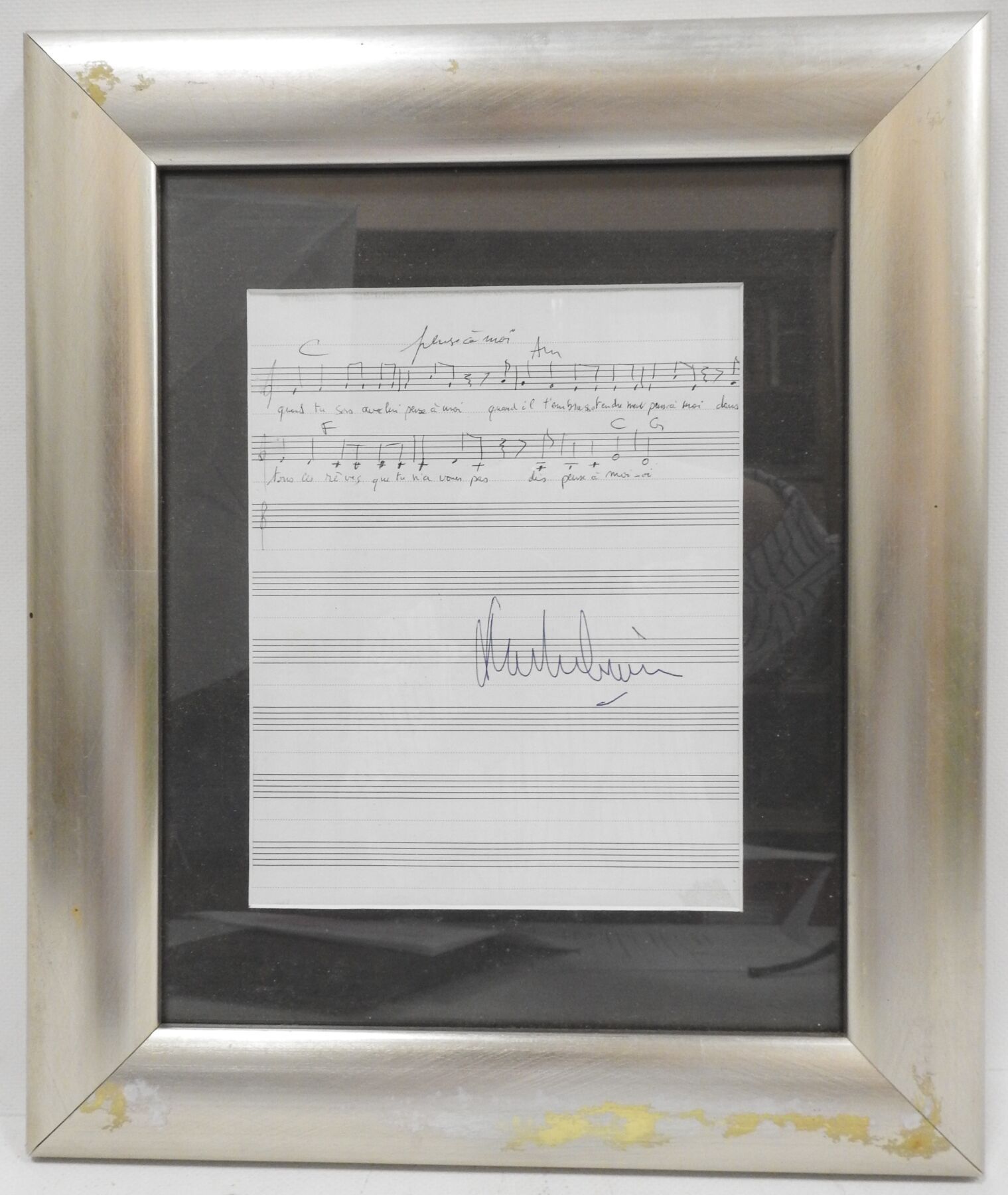 Null 迪迪埃-巴贝里维恩：1977年发行的一首歌曲的亲笔音乐手稿，由埃里克-查顿演唱。在框架下。20,5 x 16,5厘米（展出）。