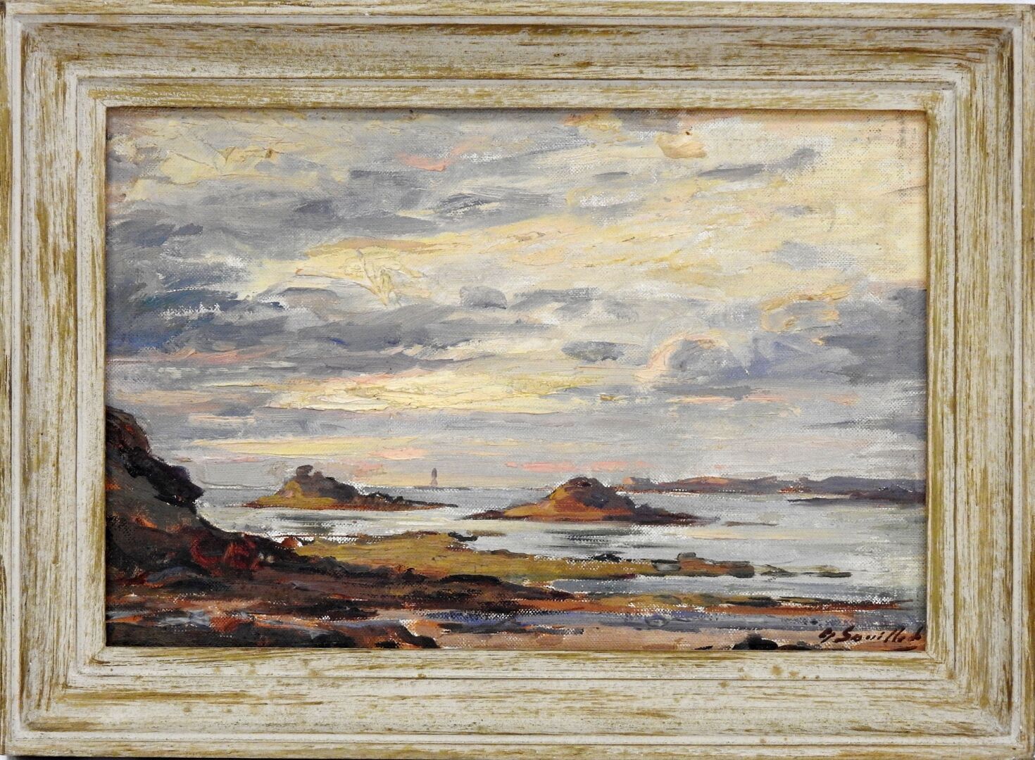 Null 乔治-弗朗索瓦-苏伊莱(1861-1947)

岩石间的低潮。

画布上的油彩被拉伸在纸板上。右下方有签名，背面有题词。

22 x 33厘米。

磨&hellip;