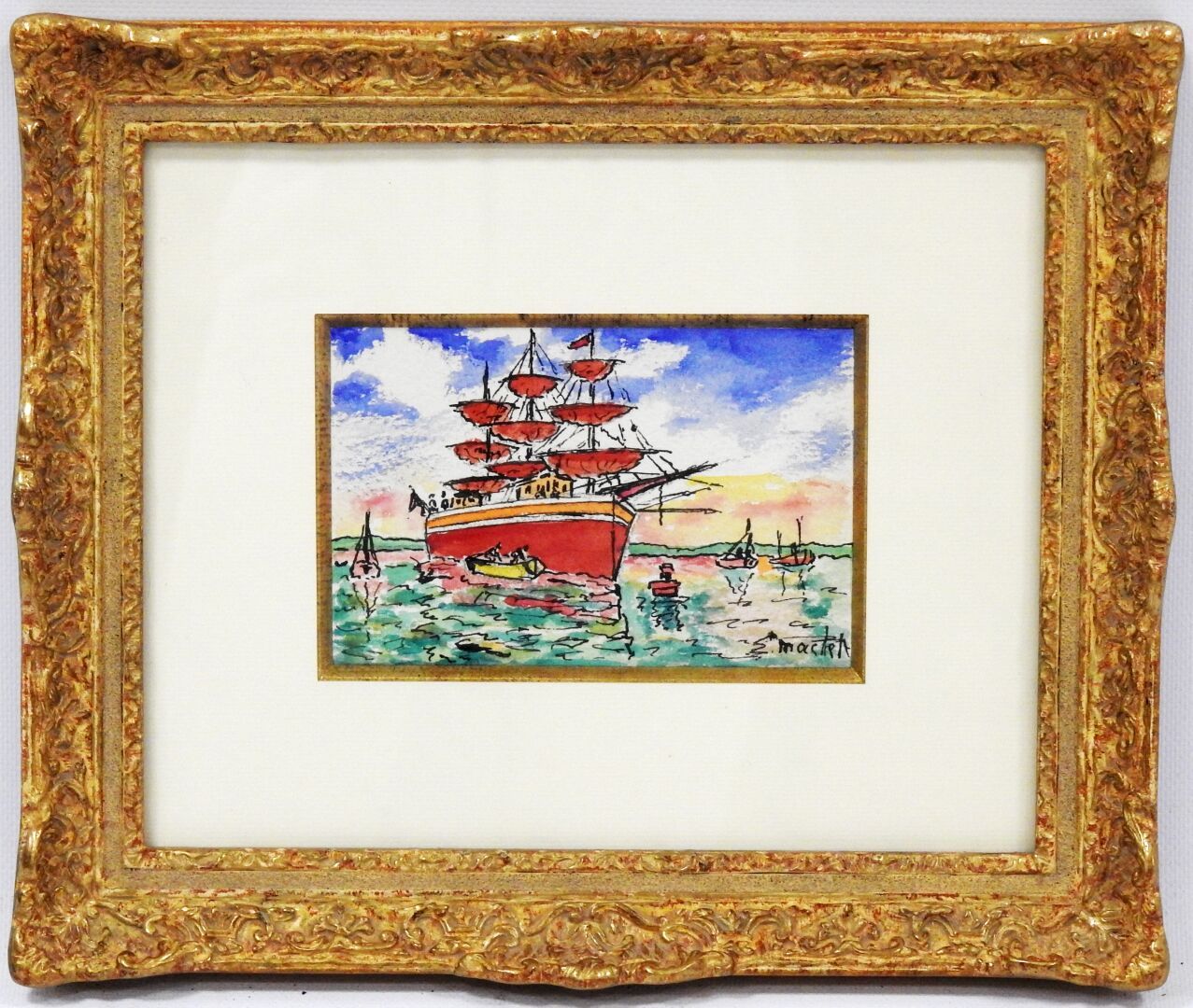 Null 埃利塞-马克莱(1881-1962)

海军。

水彩画。右下方有签名。

10 x 15.5厘米的视线。

磨损和撕裂。