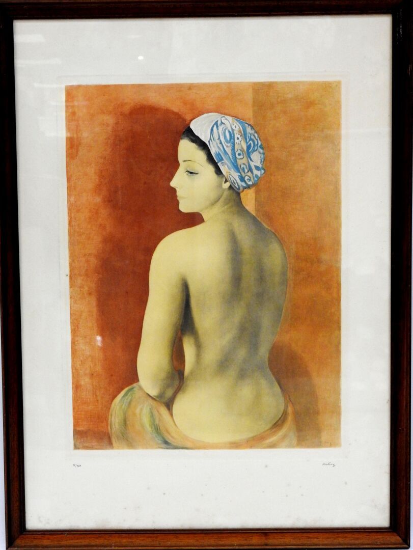 Null 摩西-基斯林 (1891-1953)

戴头巾的裸体，从后面看。

石版画。右下方空白处有石墨签名，并注明11/100。

76 x 54,5 cm。&hellip;