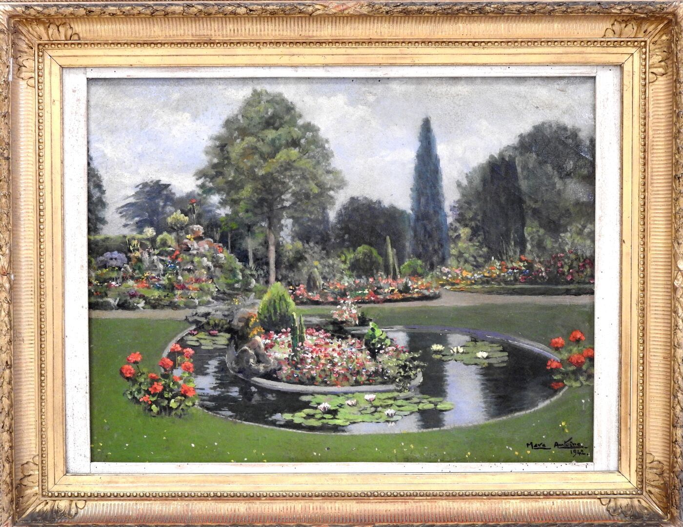 Null 马克-安托万 - 20世纪

景观与花圃。

布面油画。右下方有签名，日期为1942年。

磨损，破损。