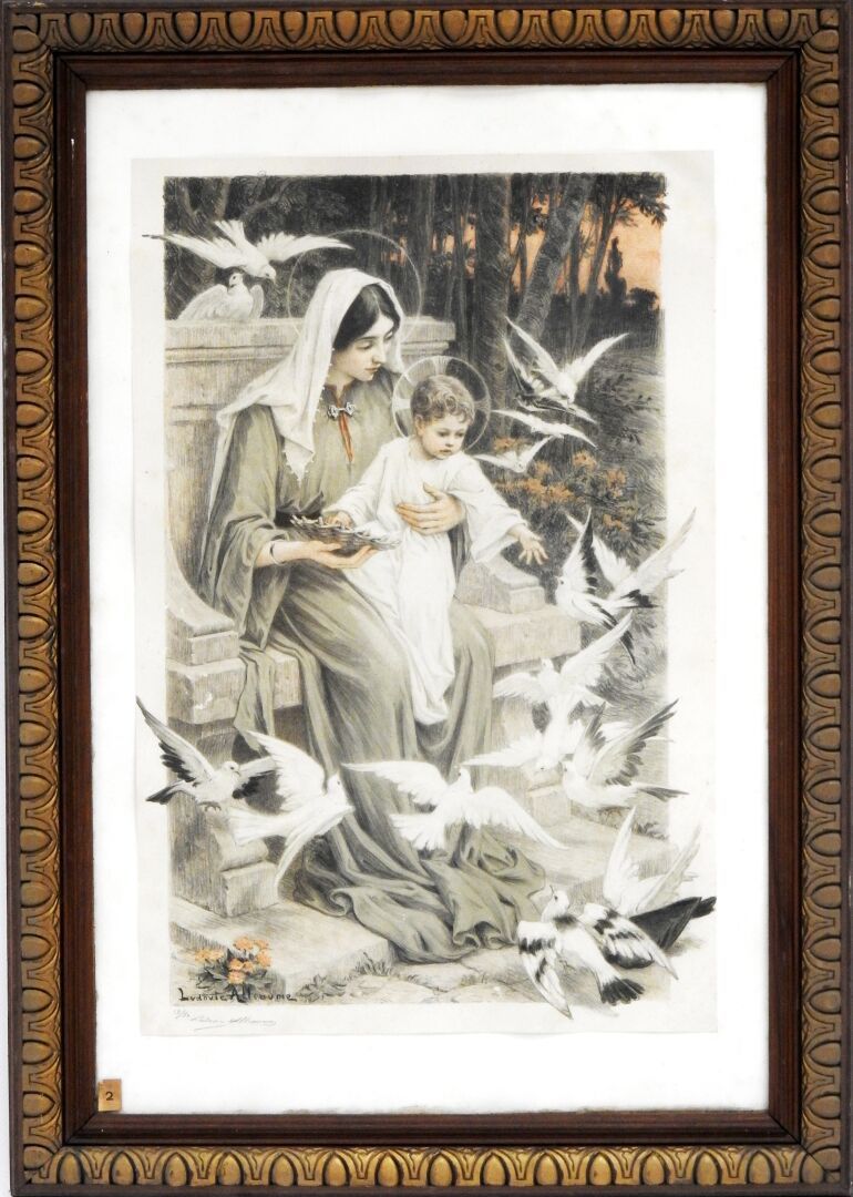 Null 卢多维克-阿勒奥姆(Ludovic ALLEAUME) (1859-1941)

圣母和基督喂鸟。

石版画。在空白处以石墨签名，并注明13/50。
&hellip;