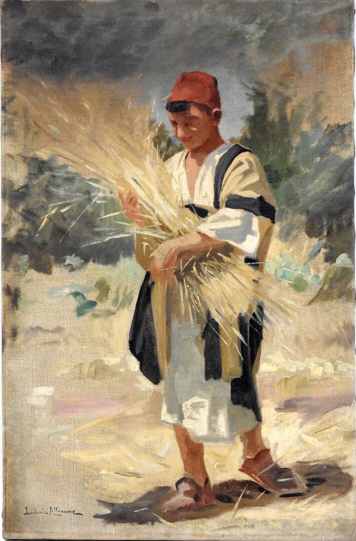 Null 卢多维克-阿勒奥姆(Ludovic ALLEAUME) (1859-1941)

男孩拿着一束稻草。

布面油画。左下方有签名，背面有会签。

60,&hellip;