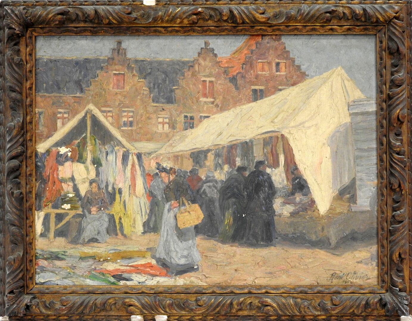 Null René OLIVIER - 19-20世纪

市场。

布面油画。右下方有签名，日期为1912年。

磨损和撕裂。