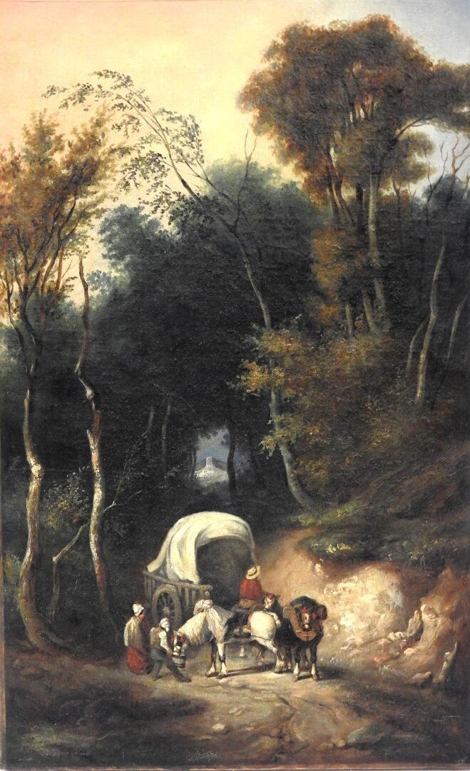 Null French school of the XIXth century

Stop in the forest.

Oil on canvas.

61&hellip;