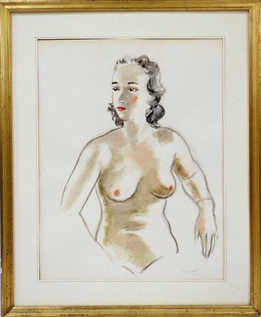 Null 安德烈-迪尼蒙(André DIGNIMONT) (1891-1965)

尼尼。

纸上水彩画。签名盖在右下方。

65 x 50厘米。

磨损，有&hellip;