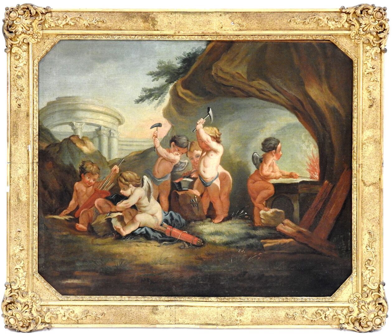 Null 18世纪法国学派，François BOUCHER（1703-1770）的追随者

铁匠情缘》。

布面油画。

66 x 82厘米。

磨损、裂缝、&hellip;