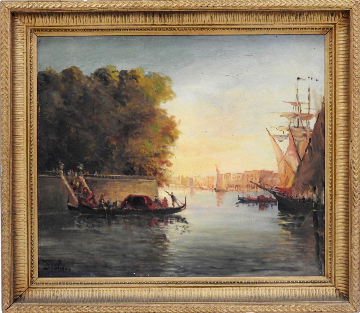Null 20世纪法国学校

威尼斯大运河的景色。

布面油画。左下角签有 "Delalieux?

46 x 55厘米。

磨损，提升。