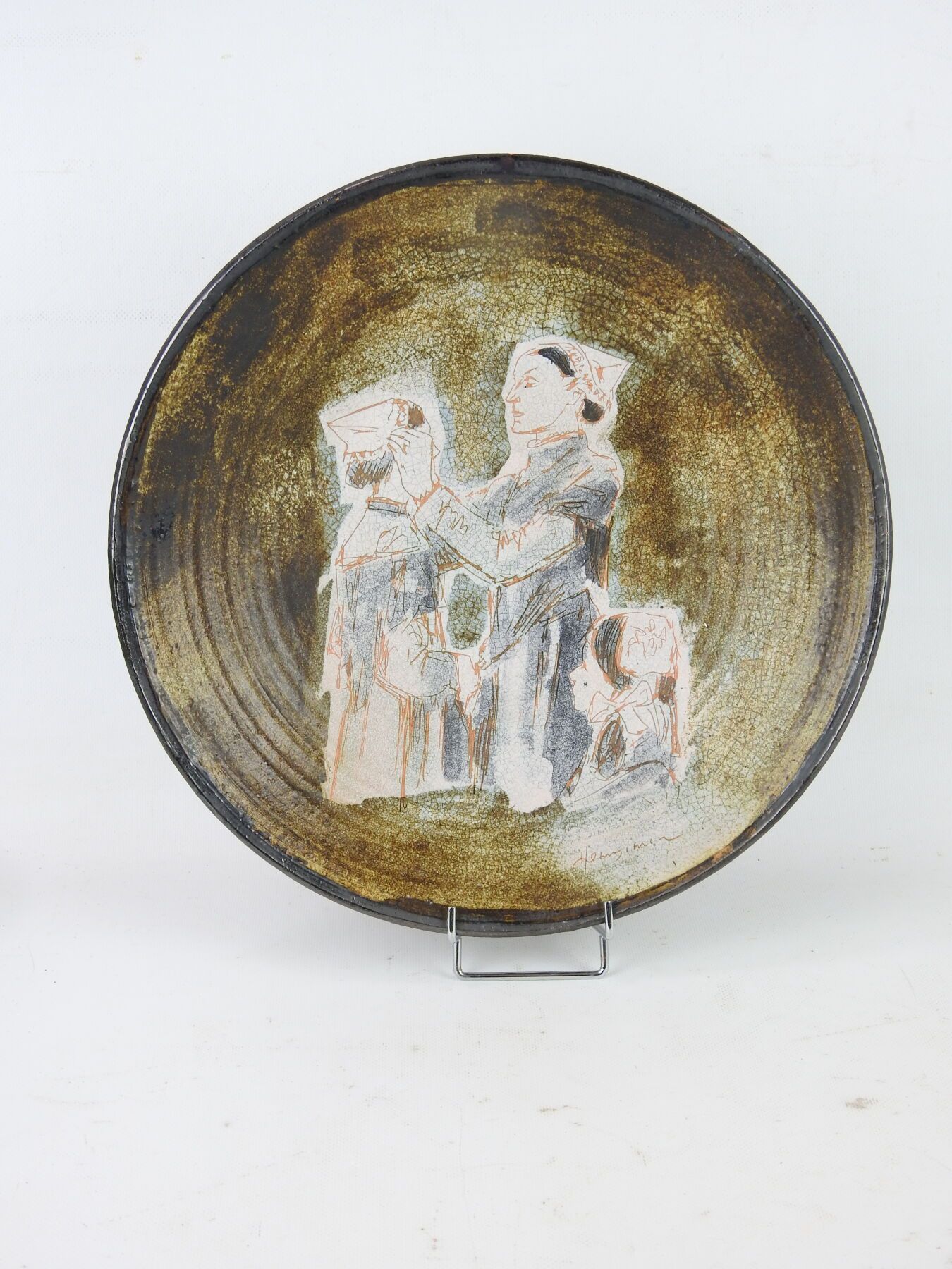 Null Henry SIMON (1910-1987) : Plato circular de cerámica decorado con una madre&hellip;