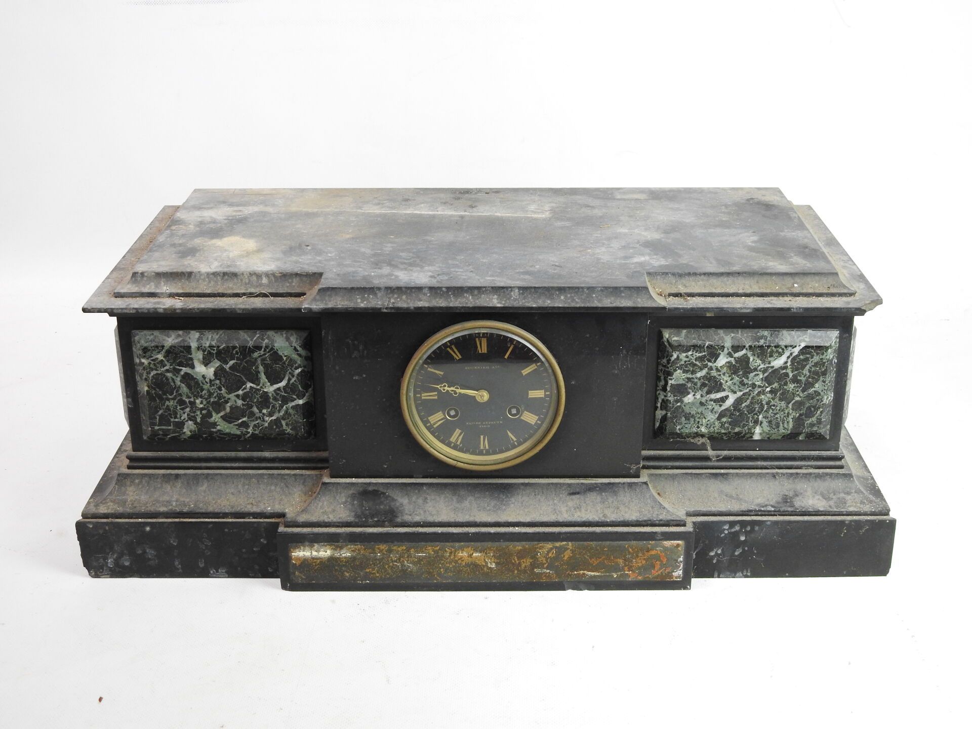 Null IMPORTANT CLOCK with marble base, black and gold enamelled dial with Roman &hellip;