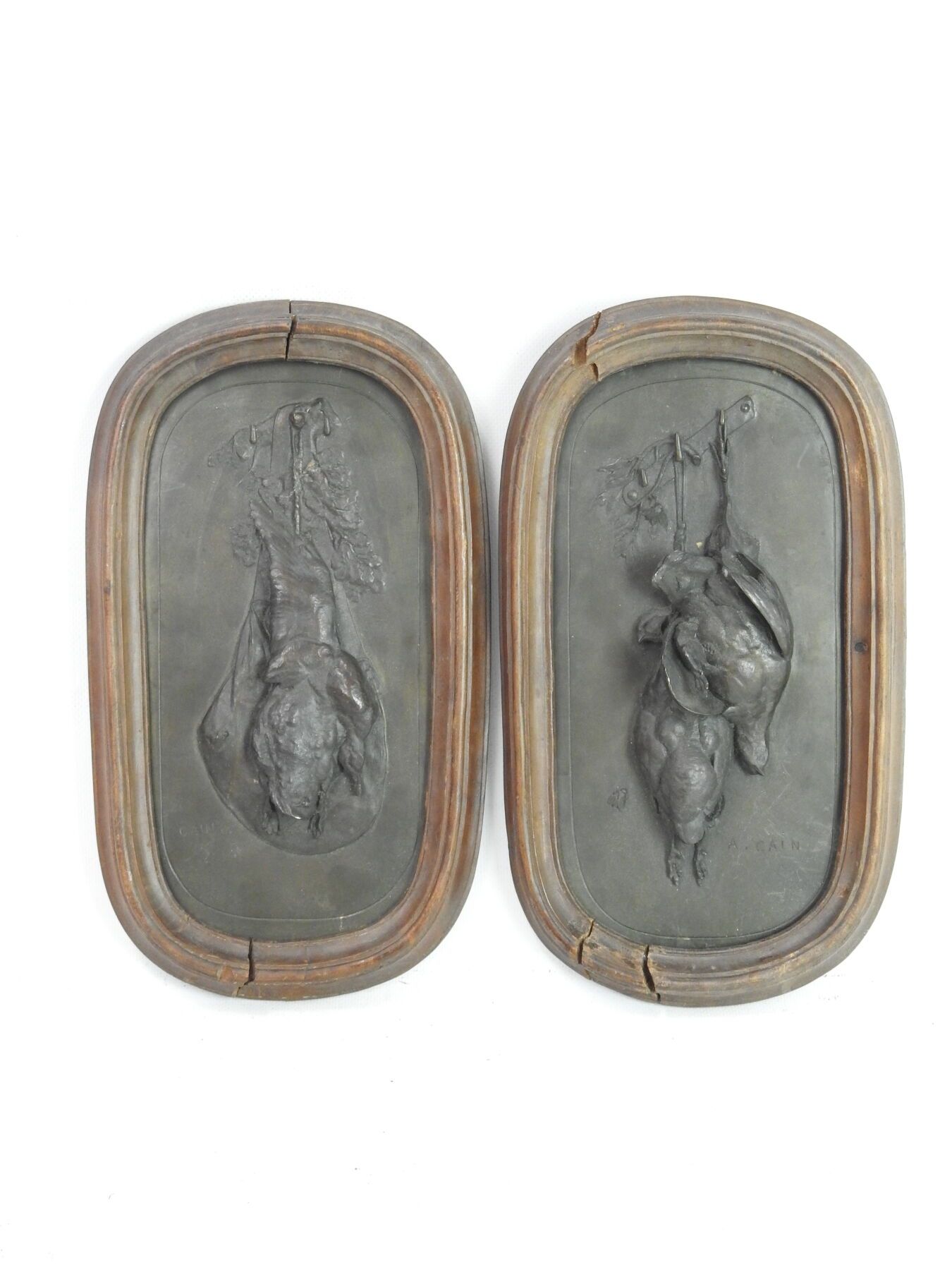 Null Auguste CAIN (1821-1894) : Paire de plaques en bronze à patine brune figura&hellip;