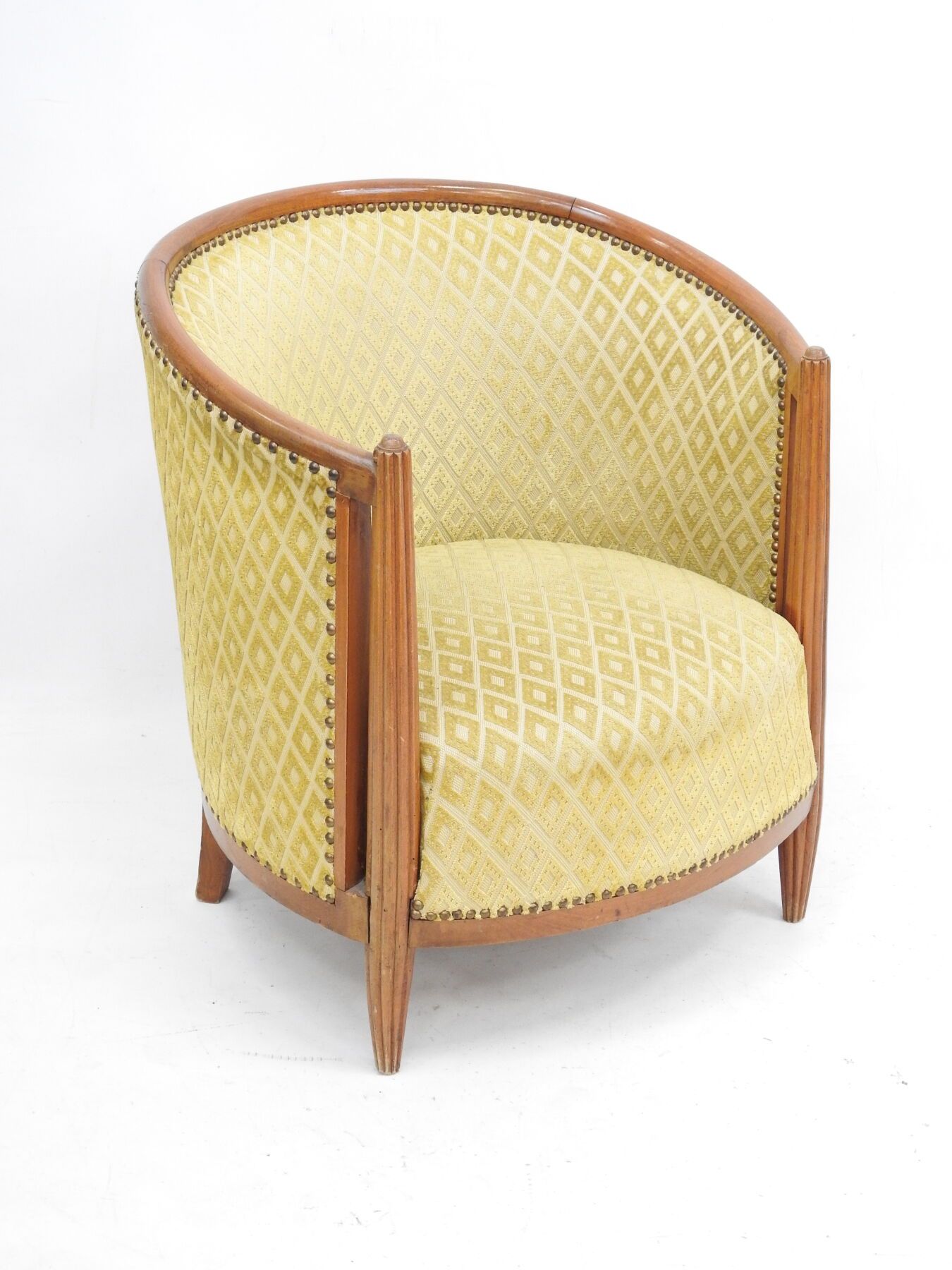 Null 天然木桶扶手椅，天鹅绒软垫。Art-Deco时期，71 x 65 x 60厘米。有些磨损。