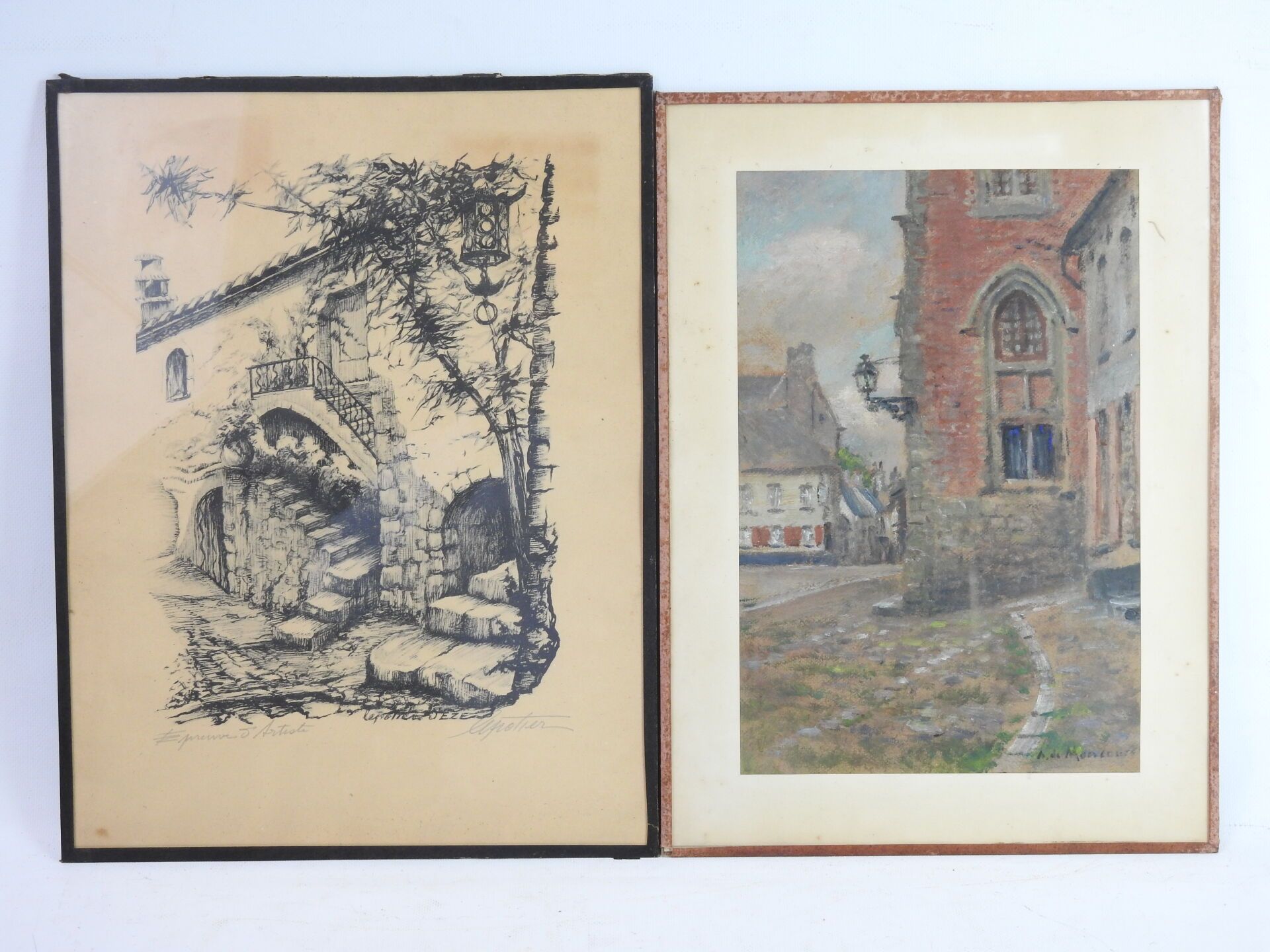 Null LOT OF FRAMES including pastel of a house by A. De Moncours (?) and artist'&hellip;