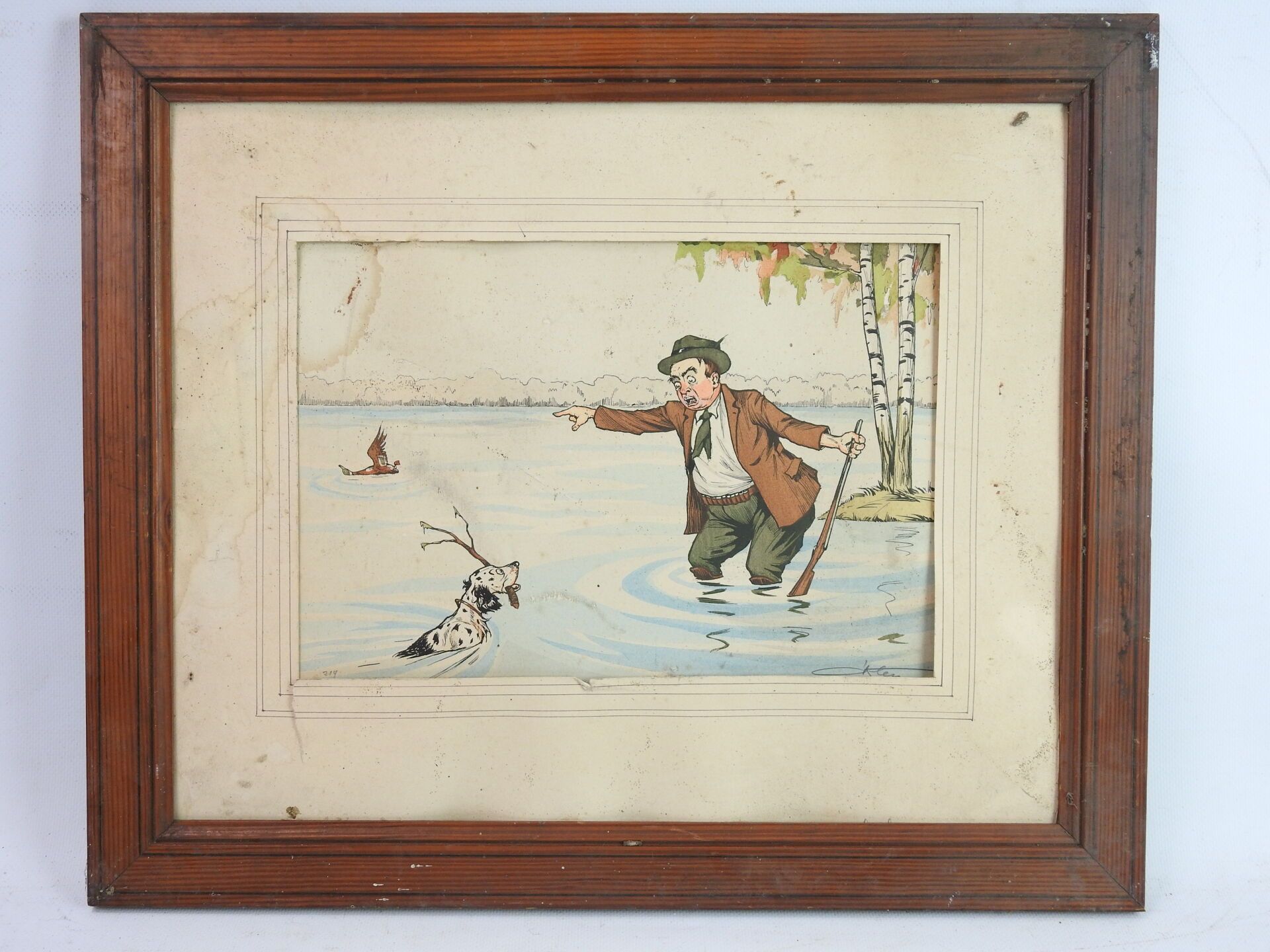 Null 阿瑟-鲍里斯-克莱恩（1893-1985），被称为欧-克莱恩：带回来的狗。强化钢网，有石墨签名和标题。18.5 x 27.5厘米，正在观看。事故