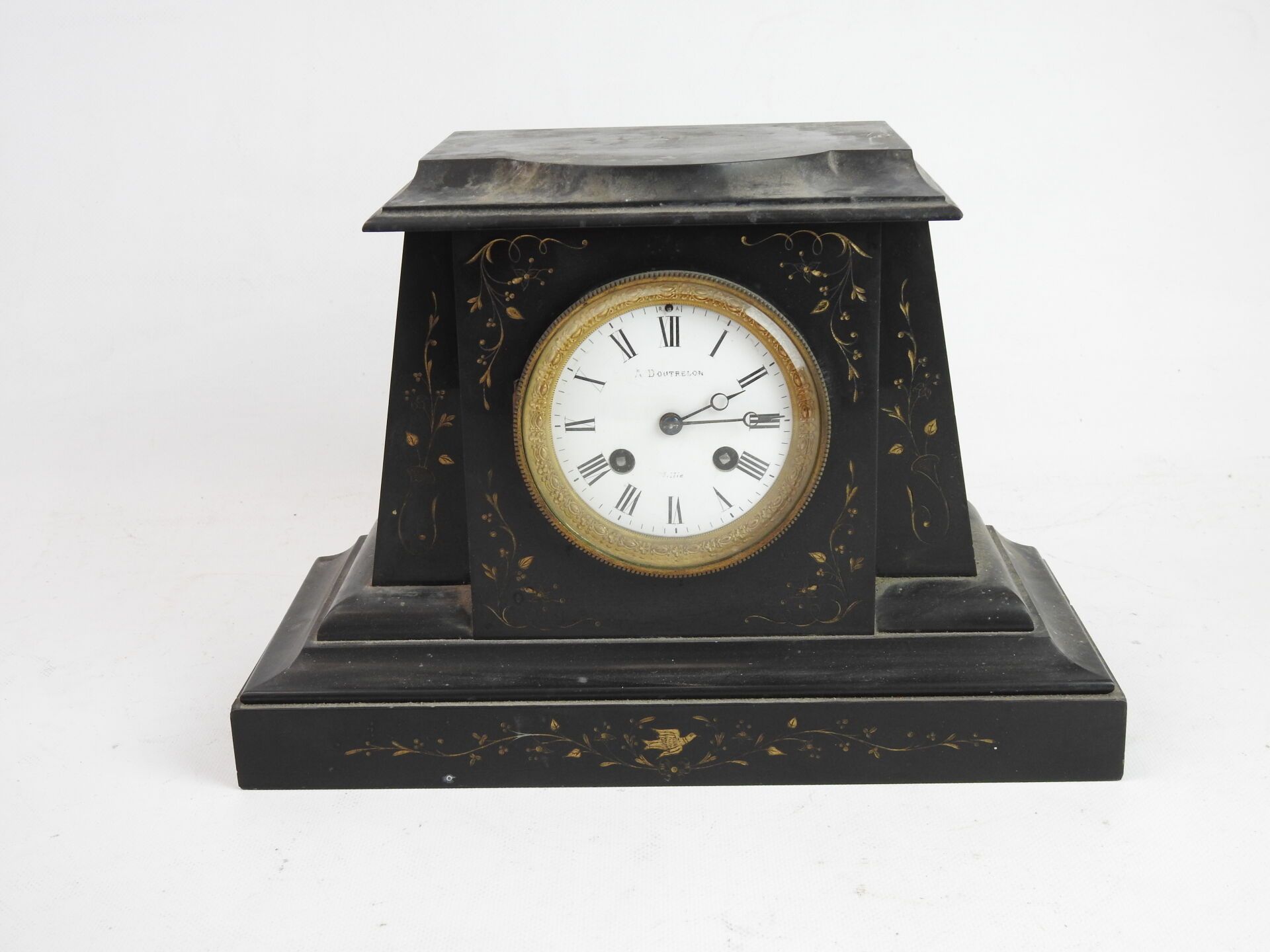 Null Black marble clock, white enamelled dial with Roman numerals signed A. Dout&hellip;