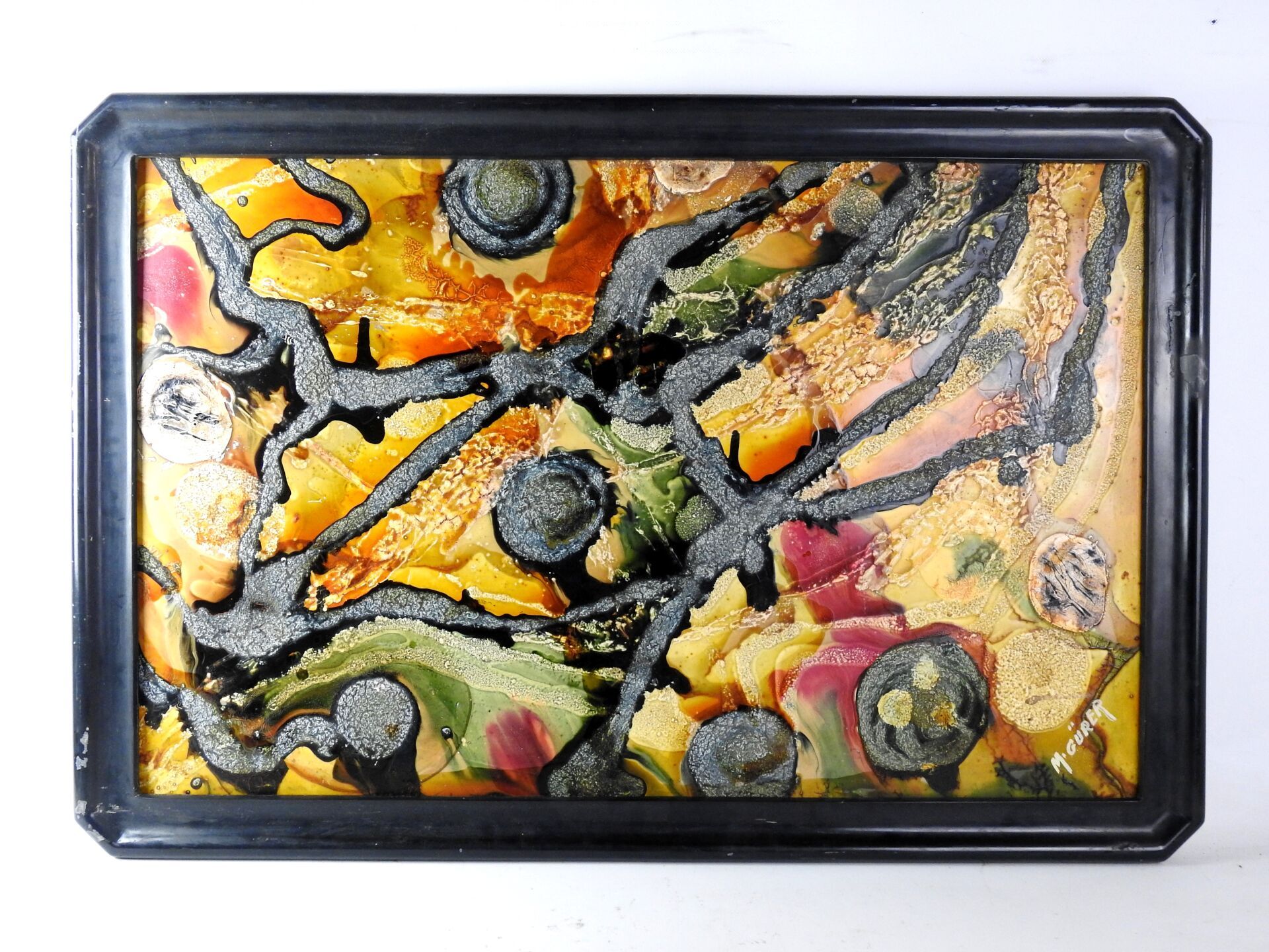 Null Mr. GÜRER (XX): Abstraction. Resin panel. Signed lower right. 62 x 98 cm