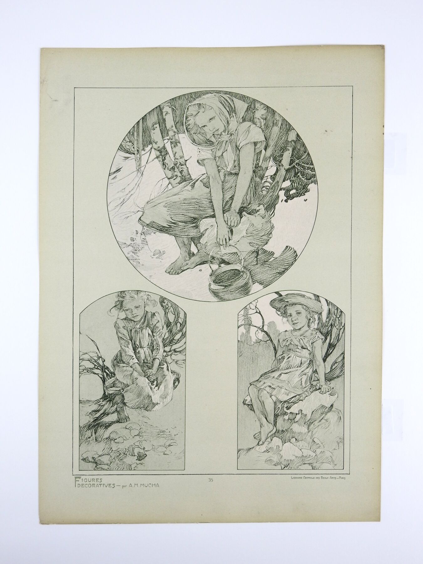Null Alphonse MUCHA (1860-1939): Plate #36 depicting a young child in the snow f&hellip;