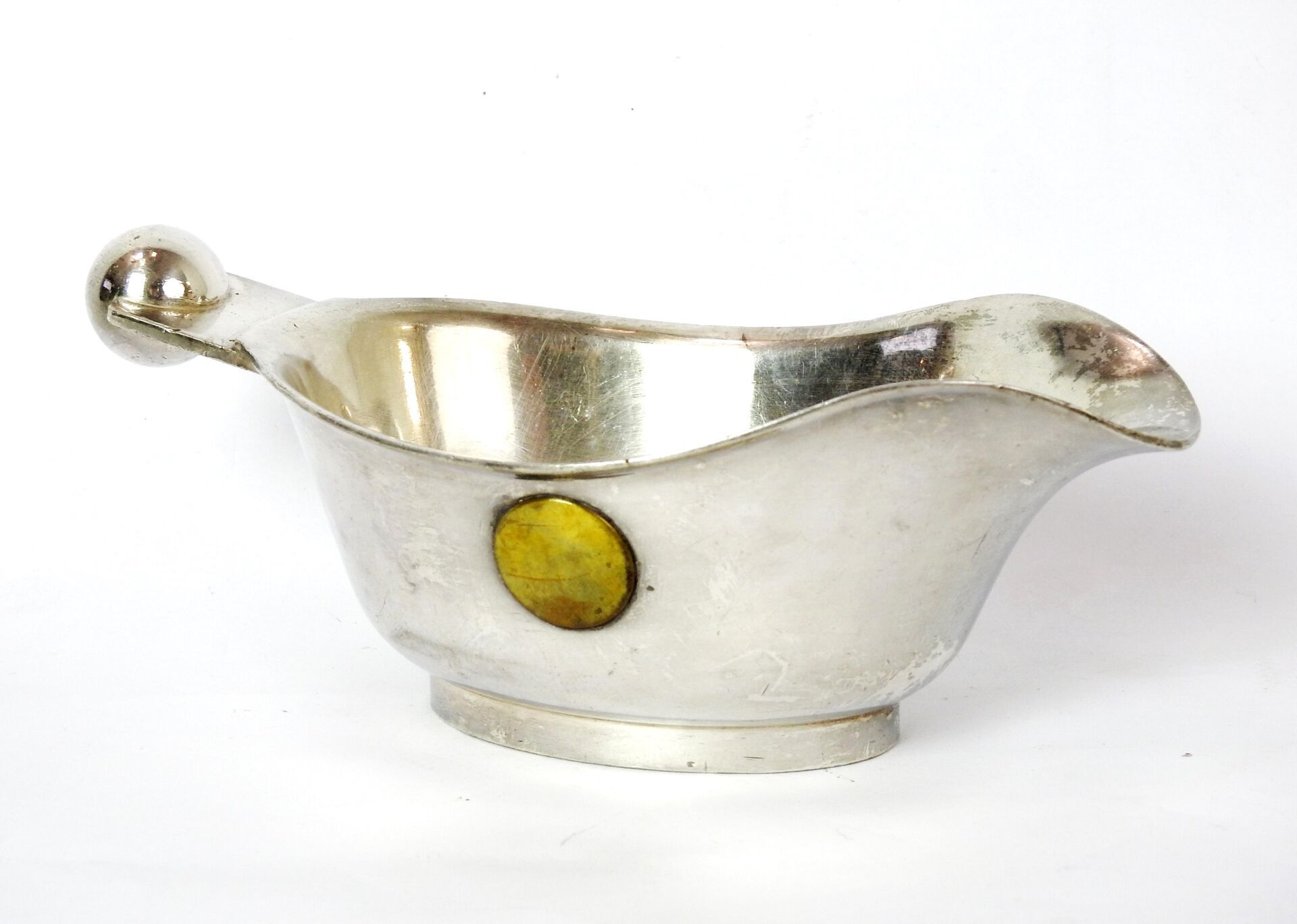 Null Luc LANEL (1893-1965) for CHRISTOFLE: Sauceboat in silver plated metal. 7 x&hellip;