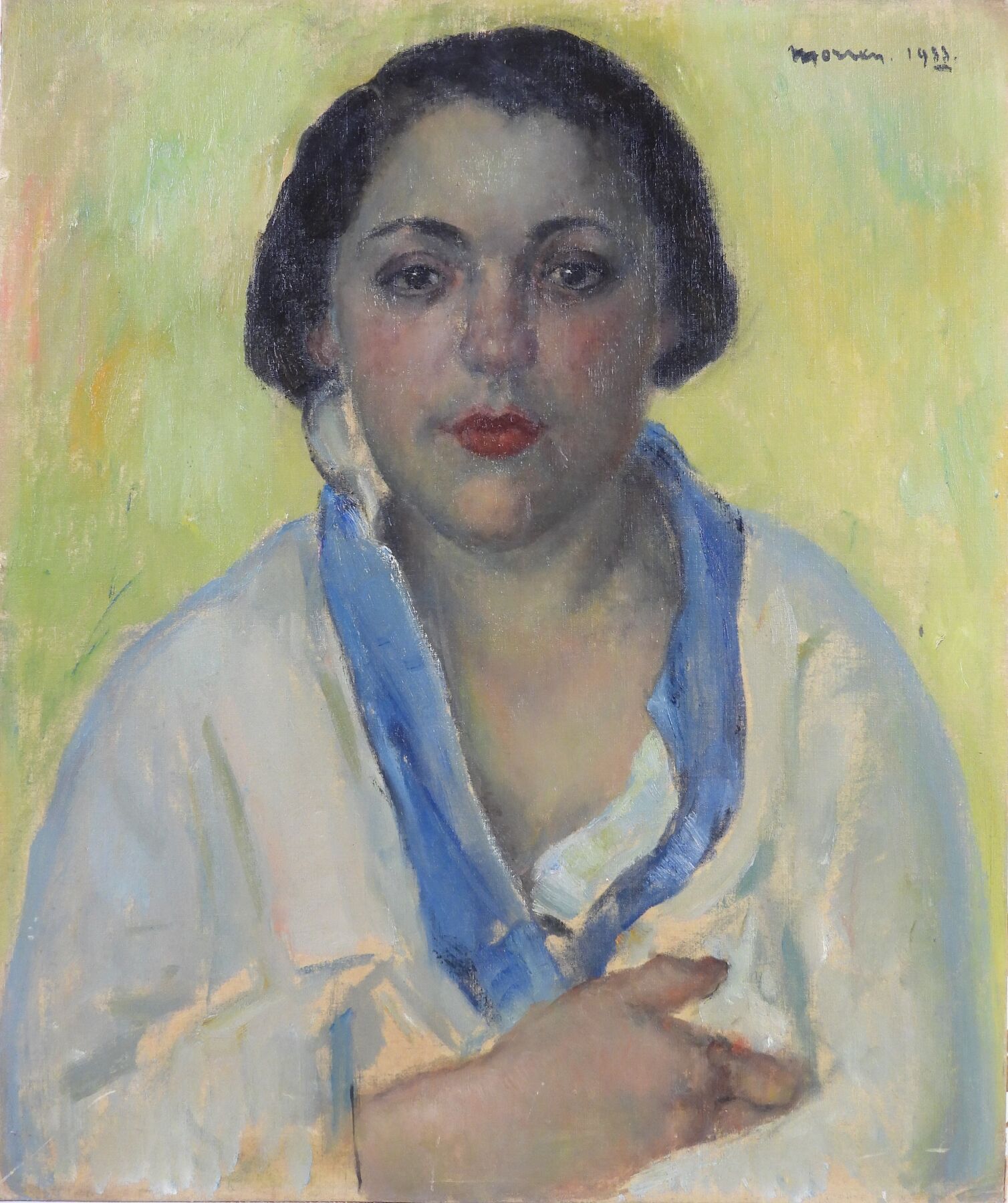 Null Georges MORREN (1868-1941) Portrait de Maggy. Carton toilé. Signé et daté 1&hellip;