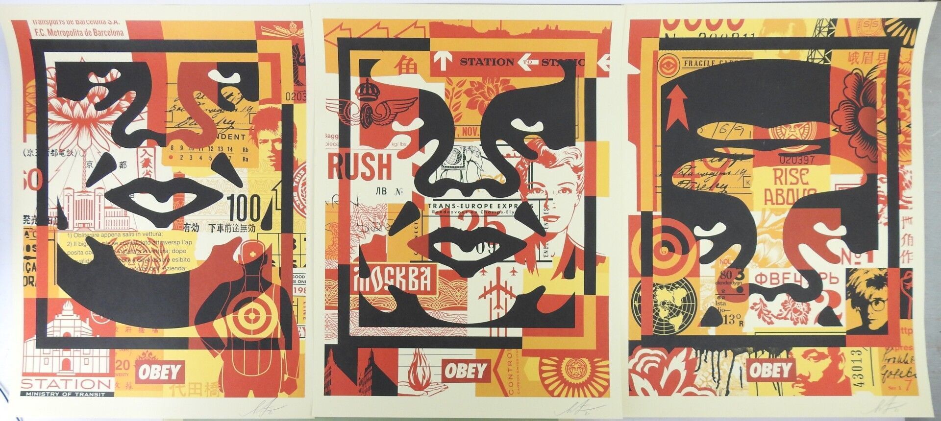 Null Shepard FAIREY (1970): Obey. Tryptic in sheet. Signed lower right and dated&hellip;