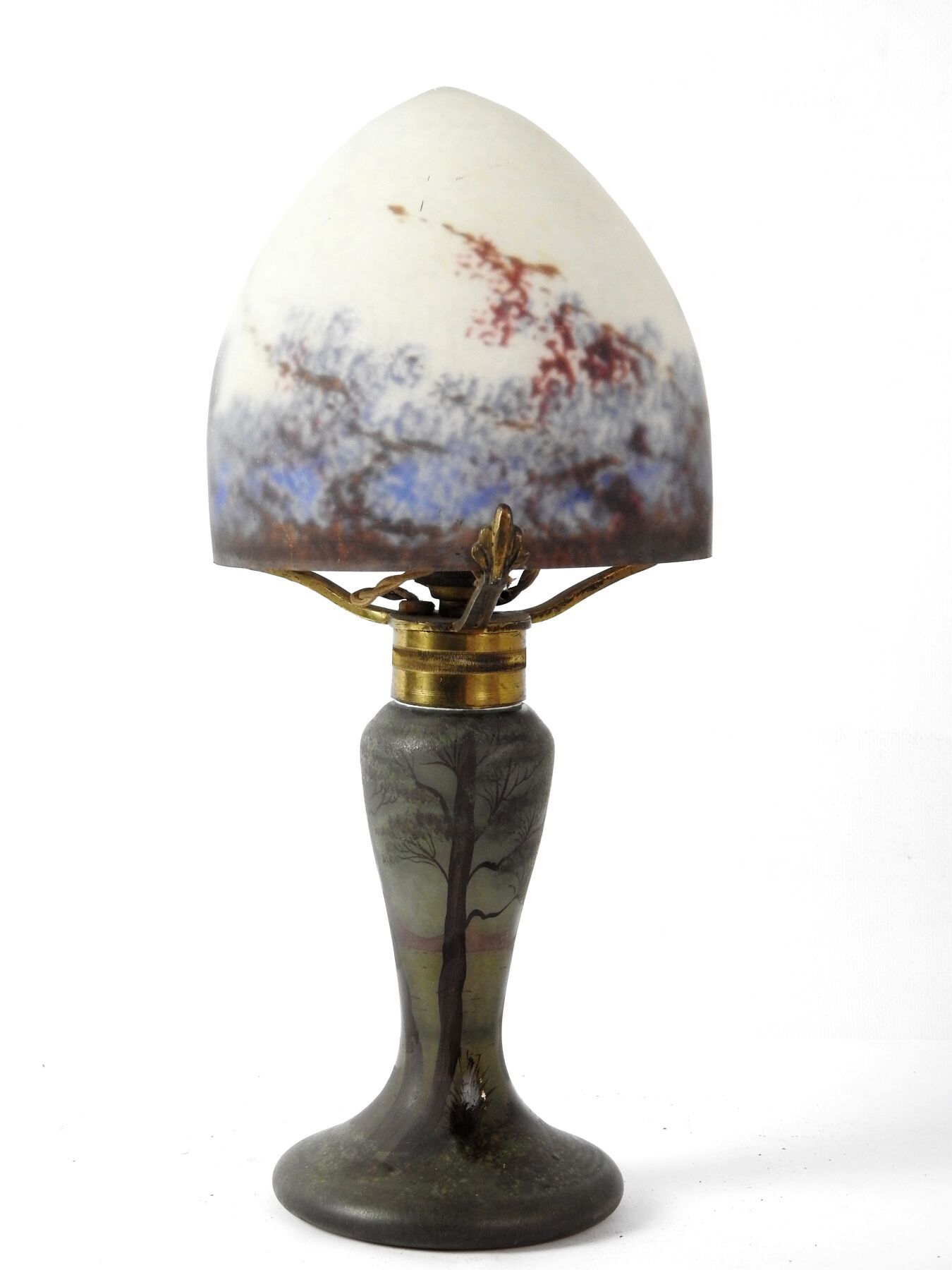 Null LAMPE CHAMPIGNON en verre émaillé à décor d'un paysage lacustre, le champig&hellip;