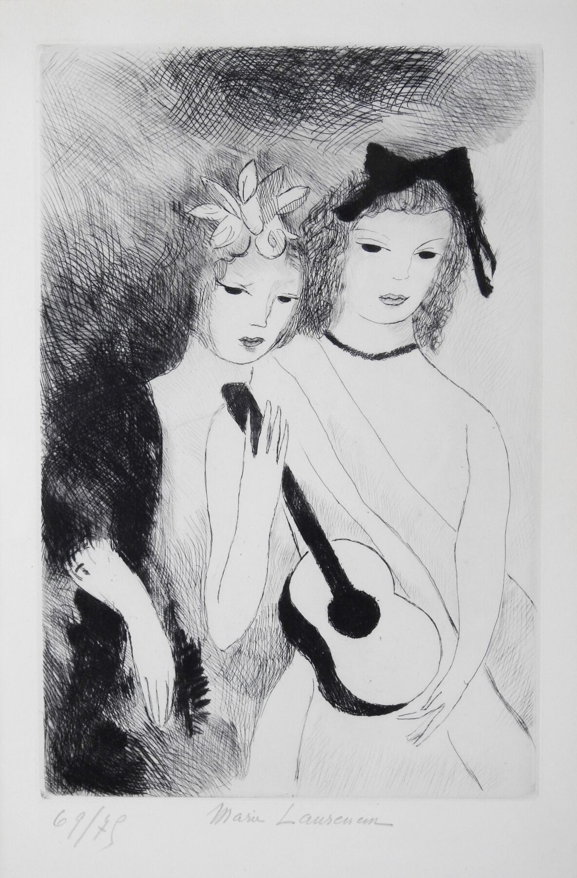 Null Marie LAURENCIN (1883-1956) : Deux jeunes filles à la guitare (1952). Eau-f&hellip;