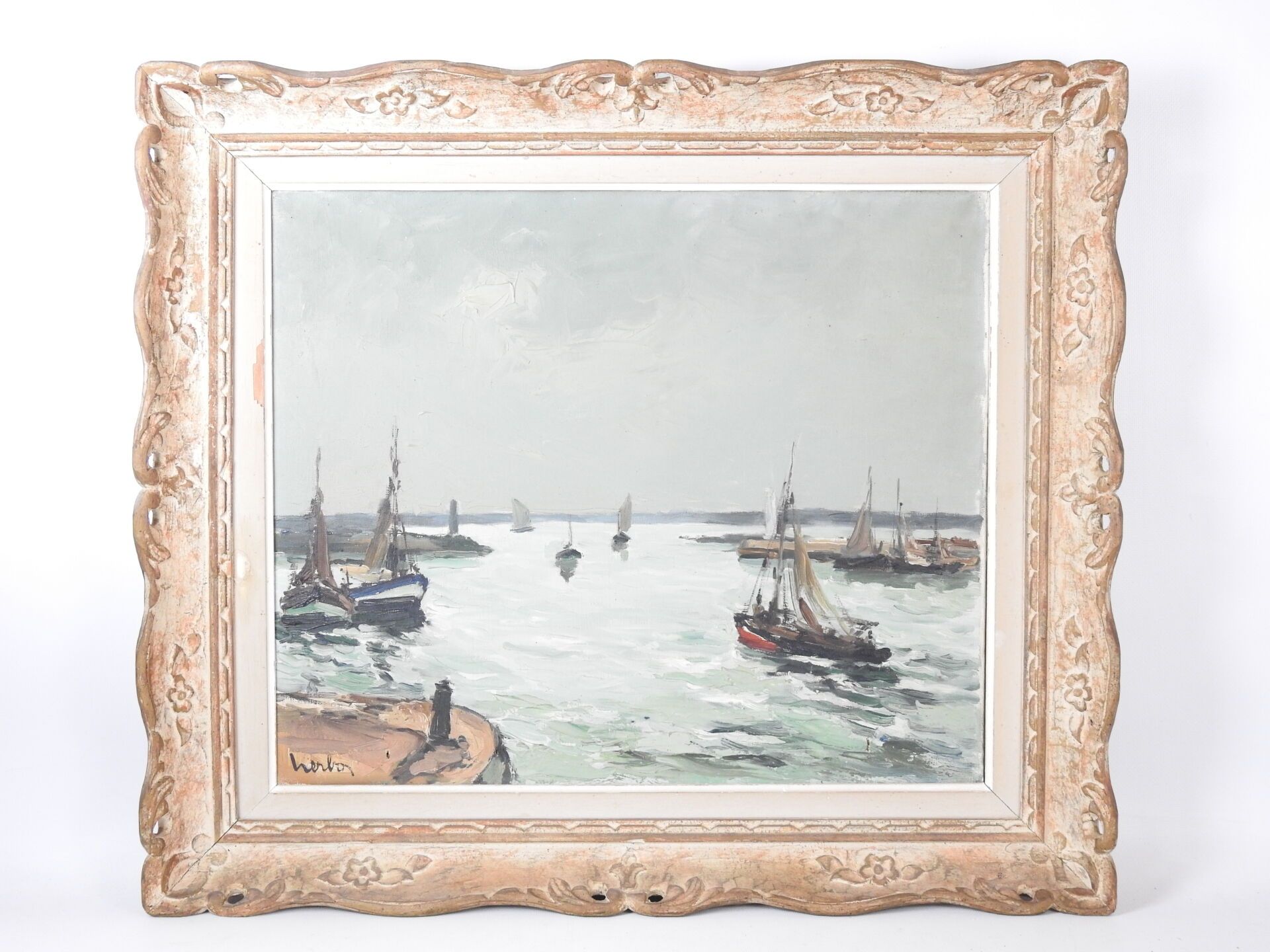 Null Fernand HERBO (1905-1995) : Port d'Honfleur. Huile sur toile. Signé en bas &hellip;