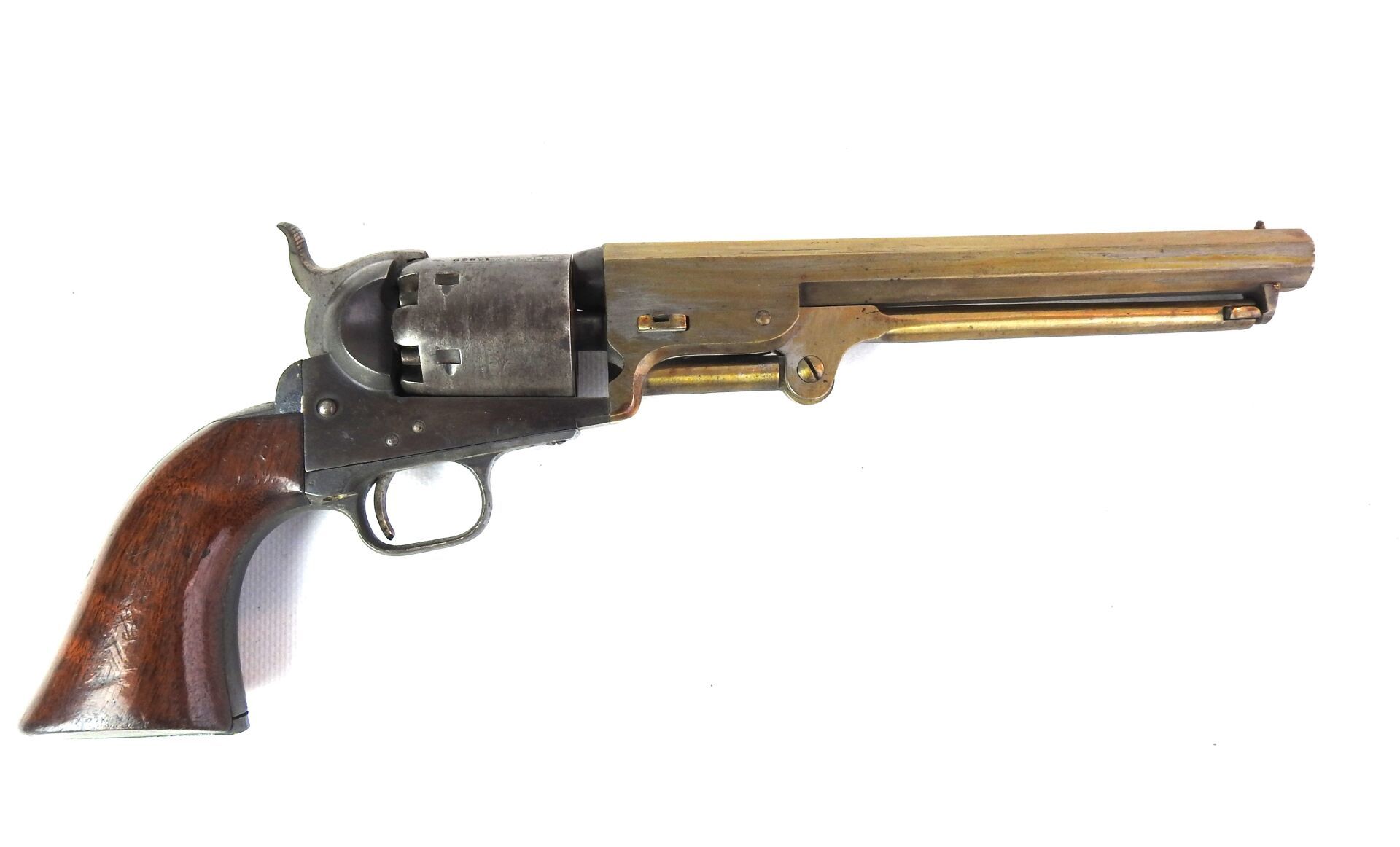 Null 美国。 COLT 1851型 "海军 "左轮手枪，口径为36PN，古铜色钢制开放式枪架，标有 "Colt Patent"，八角形膛线枪管刻有 "ADD&hellip;