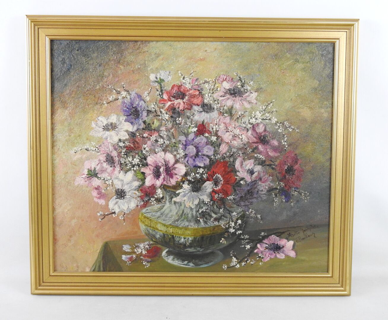 Null Marie Josèphe BONHEUR - 20世纪
夹板上的花束。
布面油画。右下方有签名。
46 x 55厘米