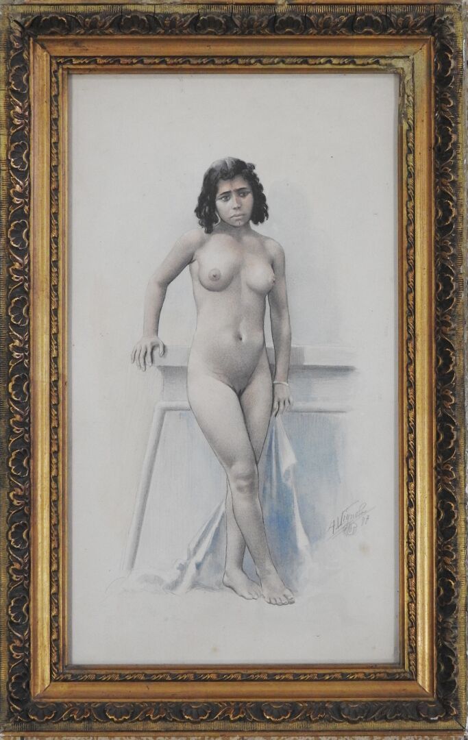 Null A. VIGNOLA - XIXe - XXeme
Jeune nubienne
Crayon noir et réhauts d'aquarelle&hellip;