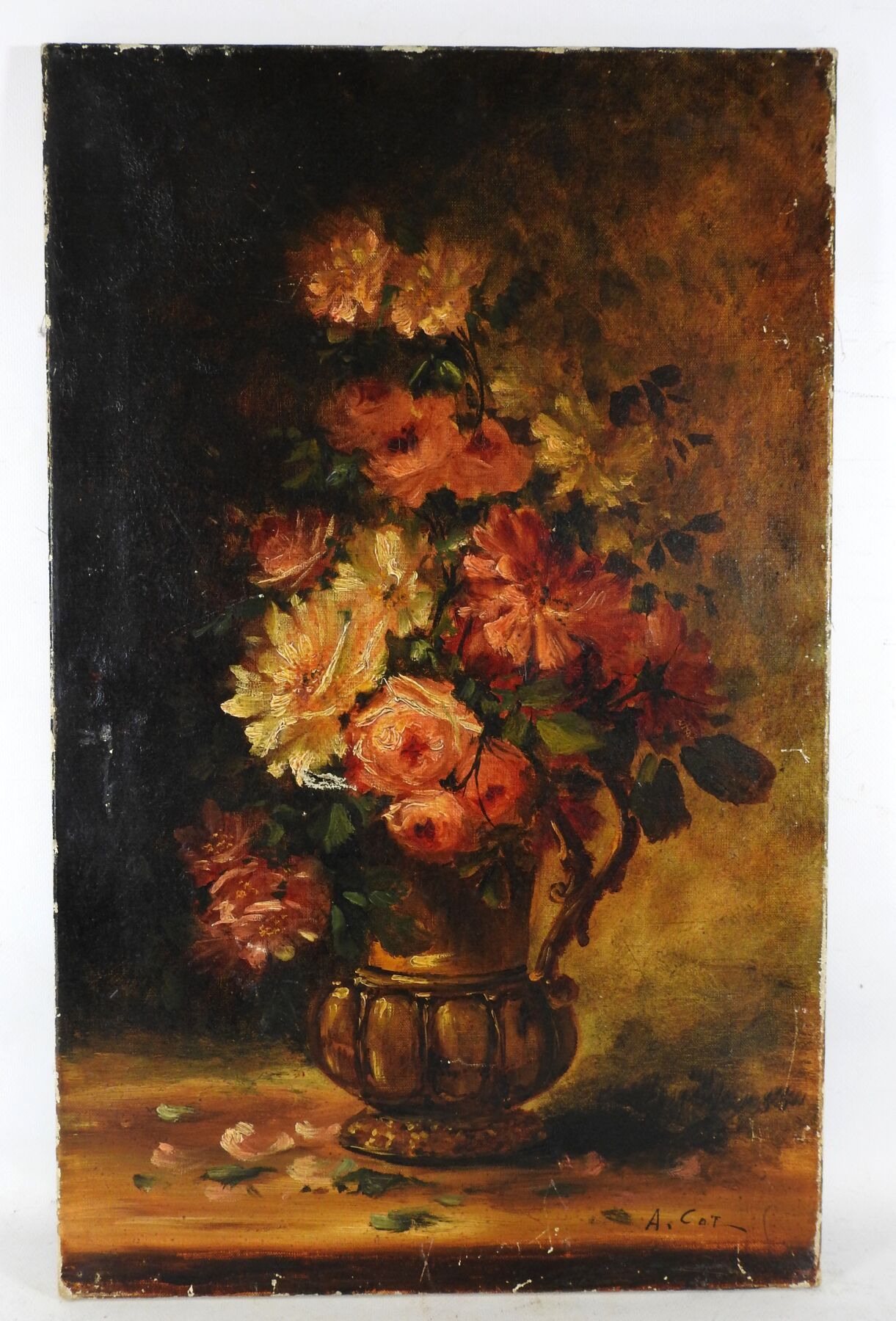Null A. COT (XXe) : Bouquet de fleurs. Huile sur toile. Signé en bas à droite. 6&hellip;
