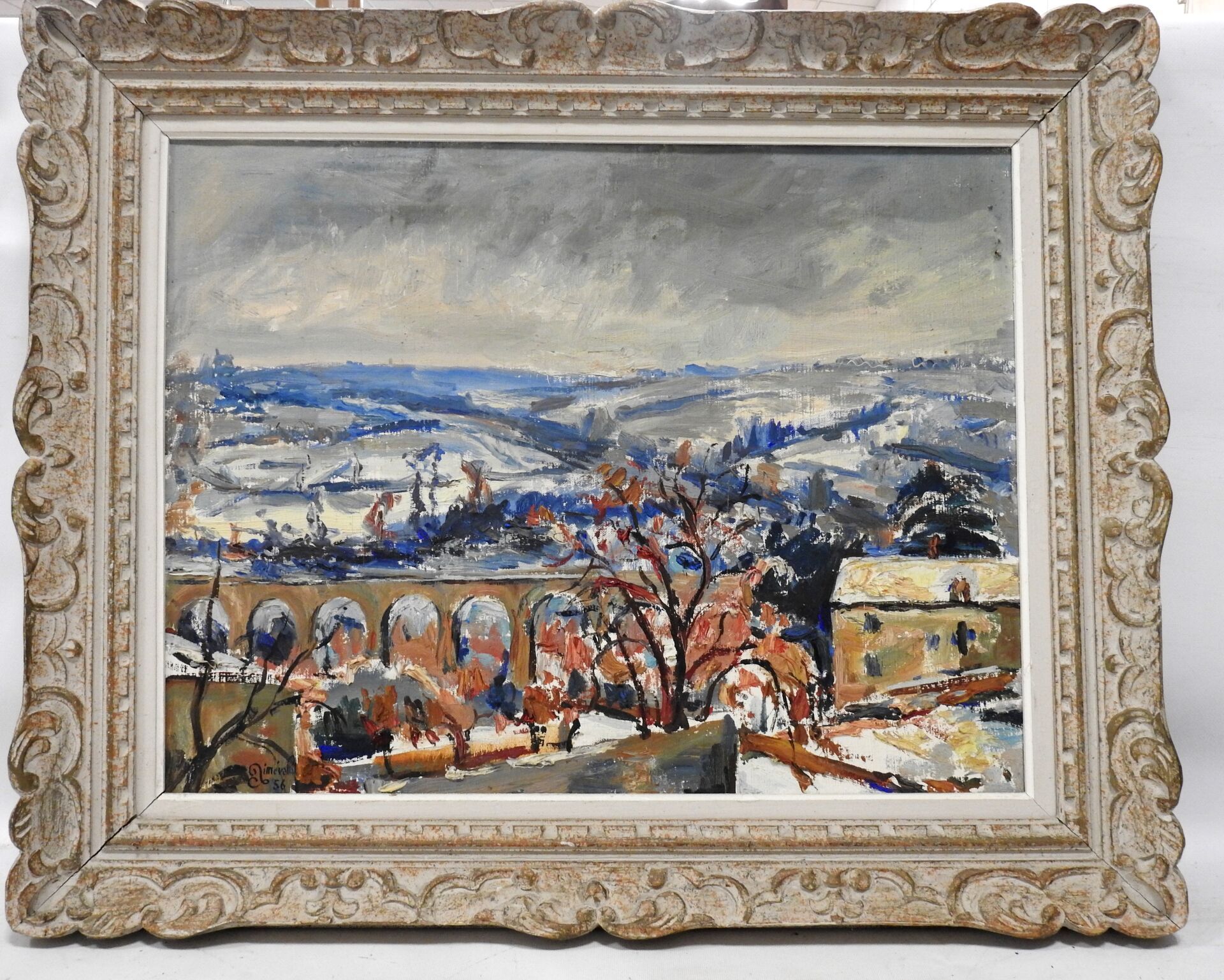 Null 艾梅-瓦拉（1912-1993）：桥景。布面油画。左下角有签名和日期（19）56。68 x 82厘米。