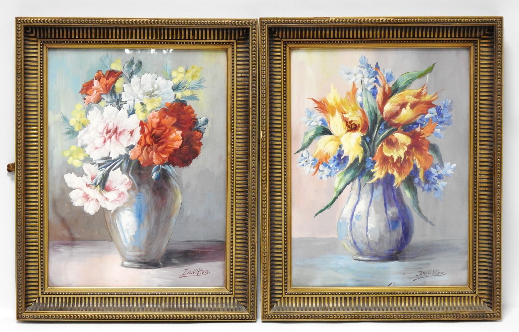 Null DUVIVIER - XXth century
Pair of still lifes with vases
Gouache
Signed lower&hellip;