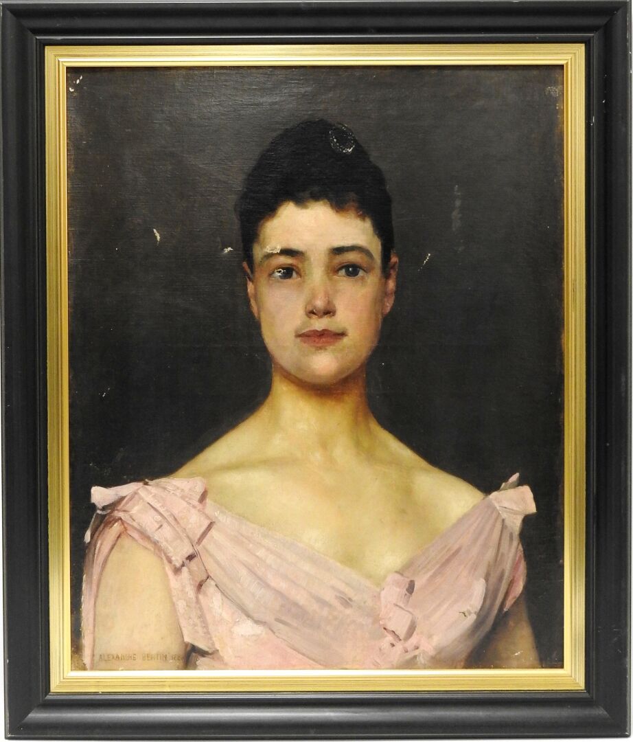 Null Alexandre BERTIN (1853-1934) zugeschrieben.
Porträt einer Frau mit rosa Kle&hellip;