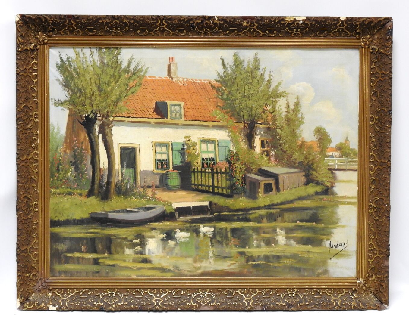 Null Adrianus VERVEEN (1912-1988)
Haus in der Nähe des Kanals.
Öl auf Leinwand. &hellip;