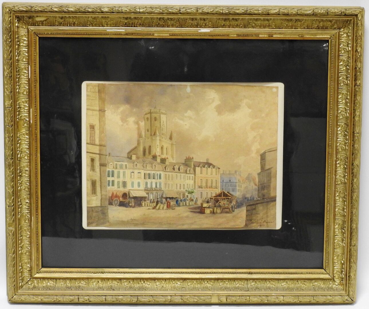 Null Victorine BRUNET - XIX secolo
Il mercato.
Acquerello. Firmato e datato 1860&hellip;
