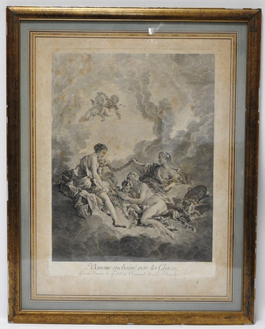 Null François BOUCHER之后
被恩典锁住的爱情
黑色雕版画
55.5 x 41.5 cm at sight
雀斑