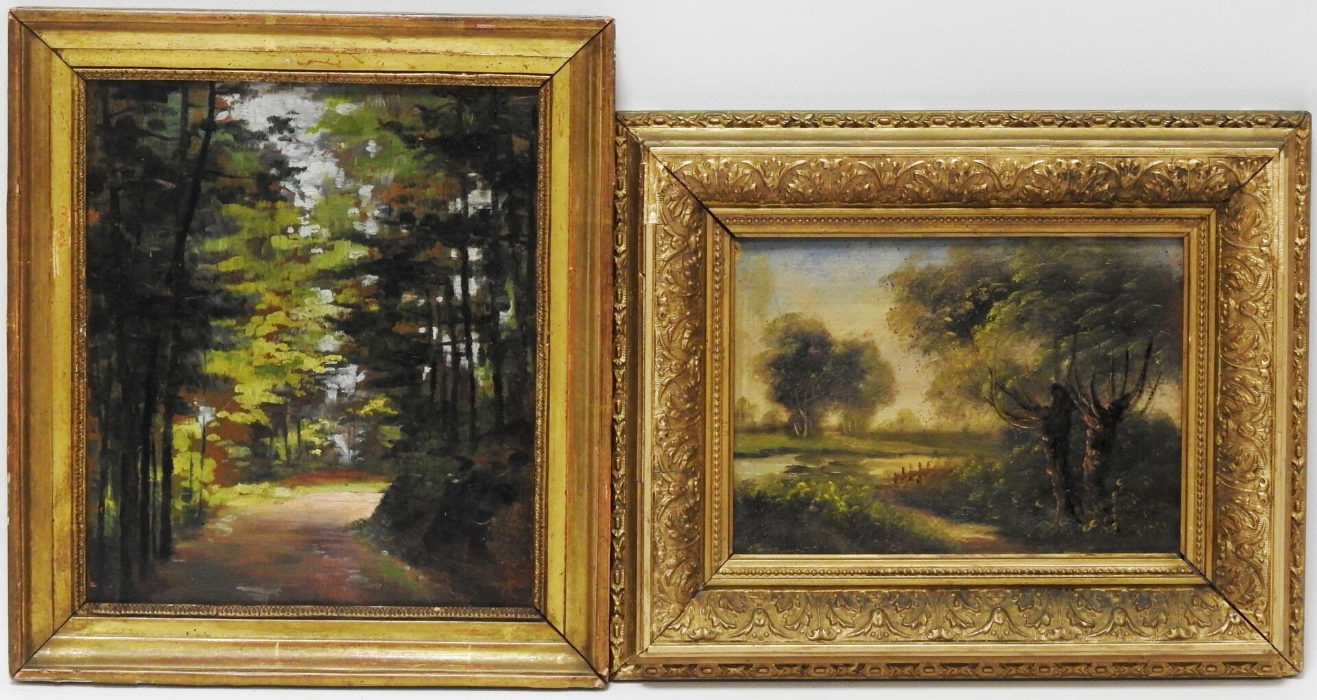 Null FRENCH SCHOOL - XXth century
Reunion of 2 oil on panels representing forest&hellip;