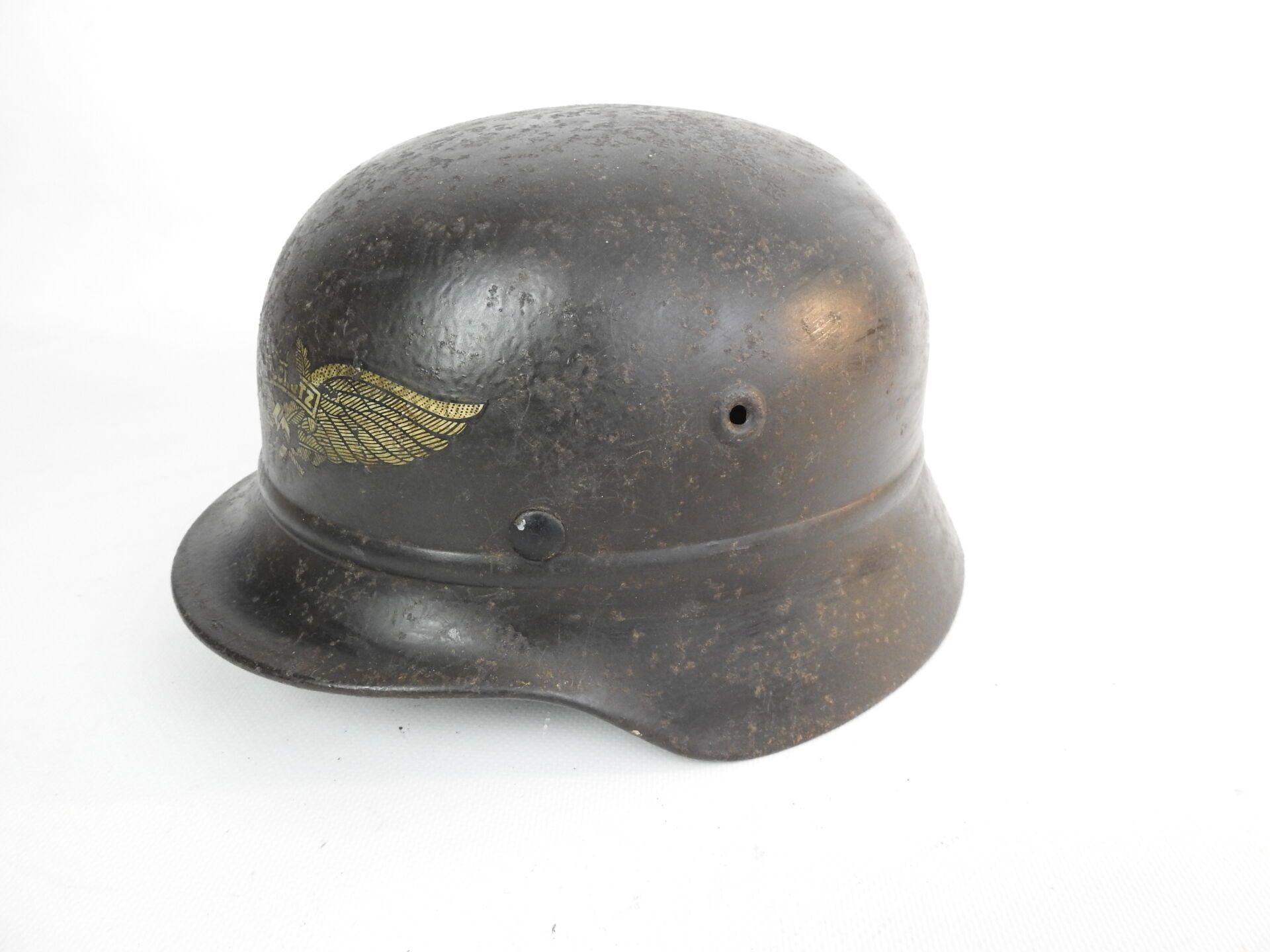 Null GERMANY. Luftschutz model SH35 (M40) steel helmet painted black, shell mark&hellip;