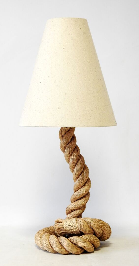 Null AUDOUX-MINET in the taste of 
Wound rope lamp, cream lampshade. 
Total heig&hellip;