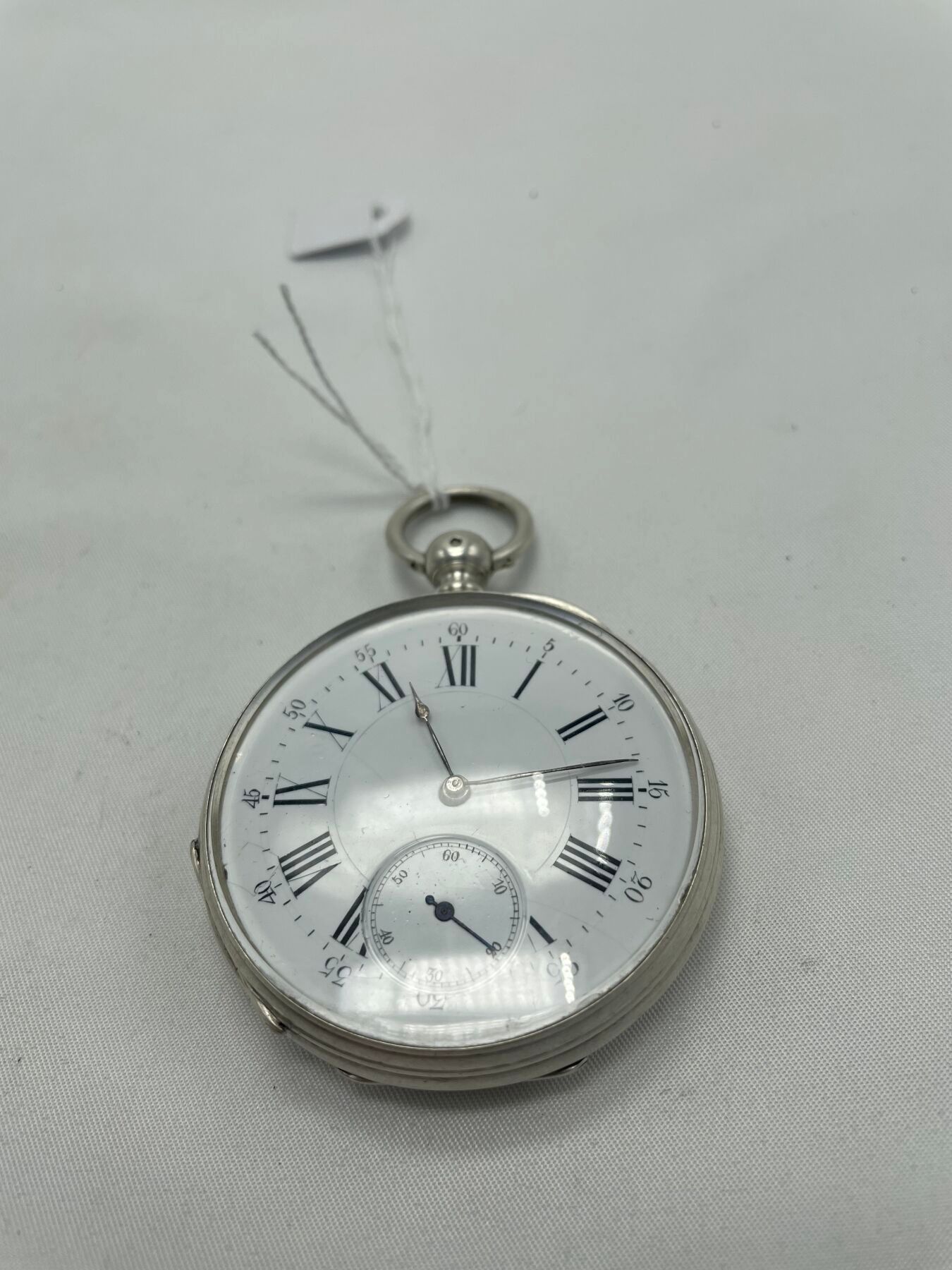 Null Large silver pocket watch, crab hallmark, cylinder movement, enameled dial,&hellip;